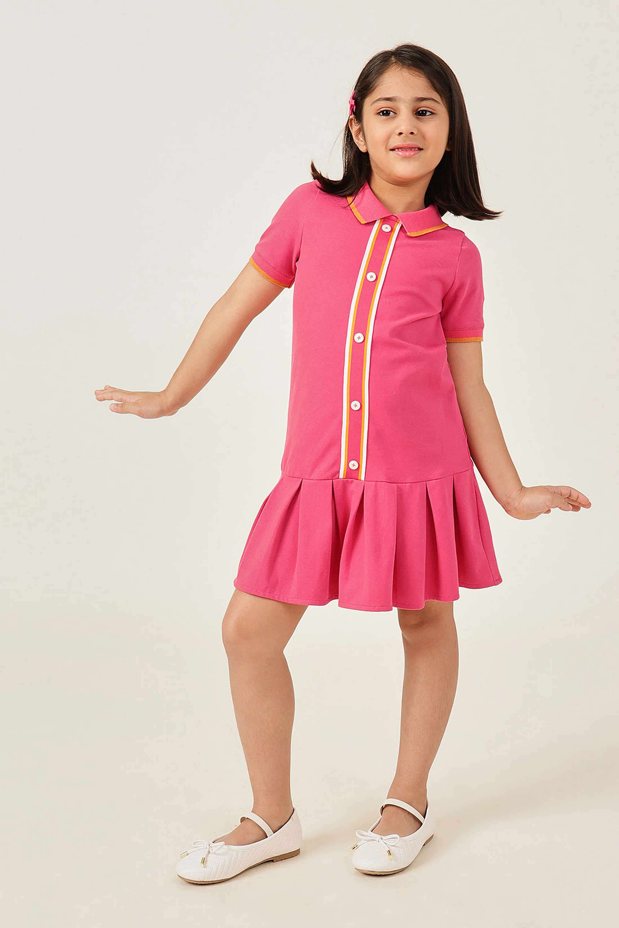 Solid-Blended-Fabric-Collared-Casual-Wear-Dress