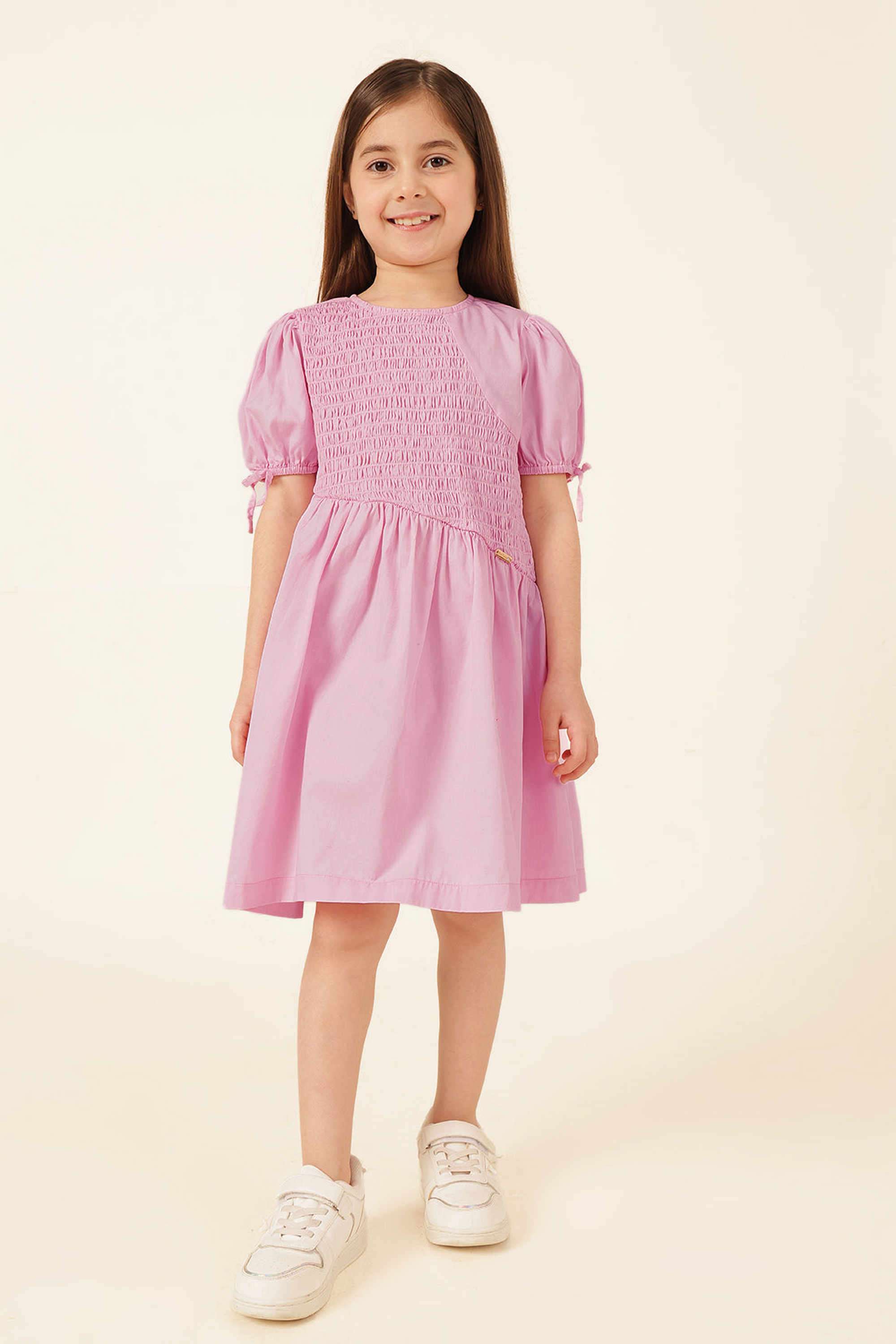 Solid-Cotton-Round-Neck-Casual-Wear-Dress