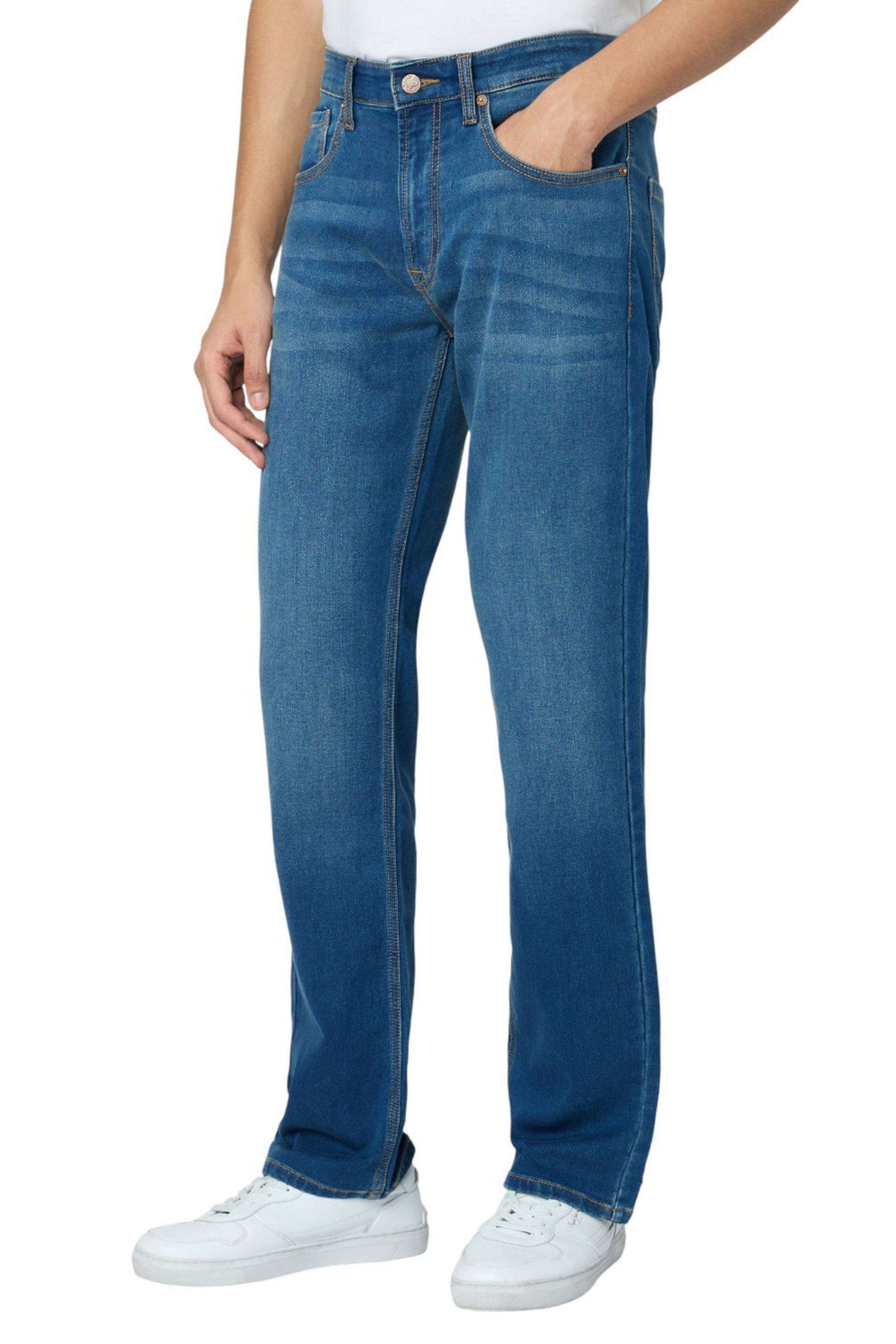 Solid-Polyester-Cotton-Straight-Fit-Men-s-Jeans