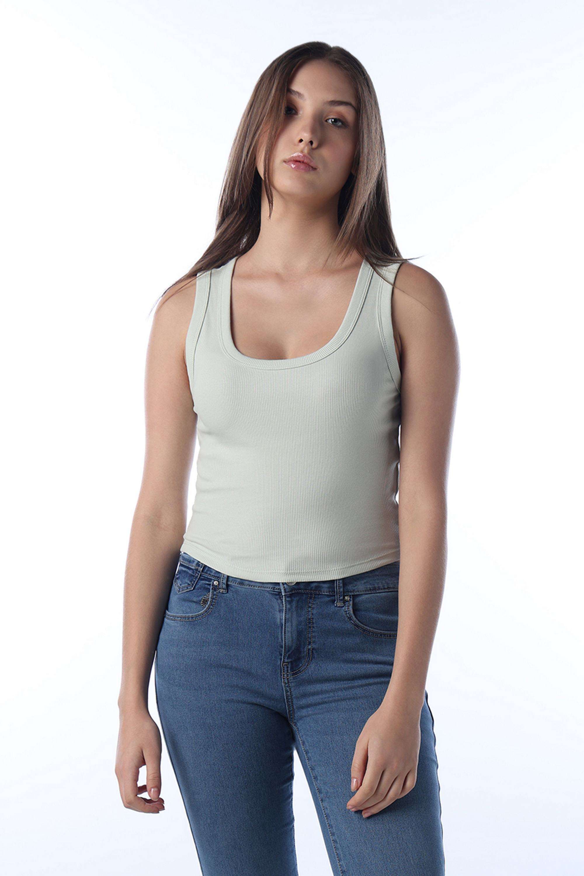 Solid-Cotton-Scoop-Neck-Women-s-Top