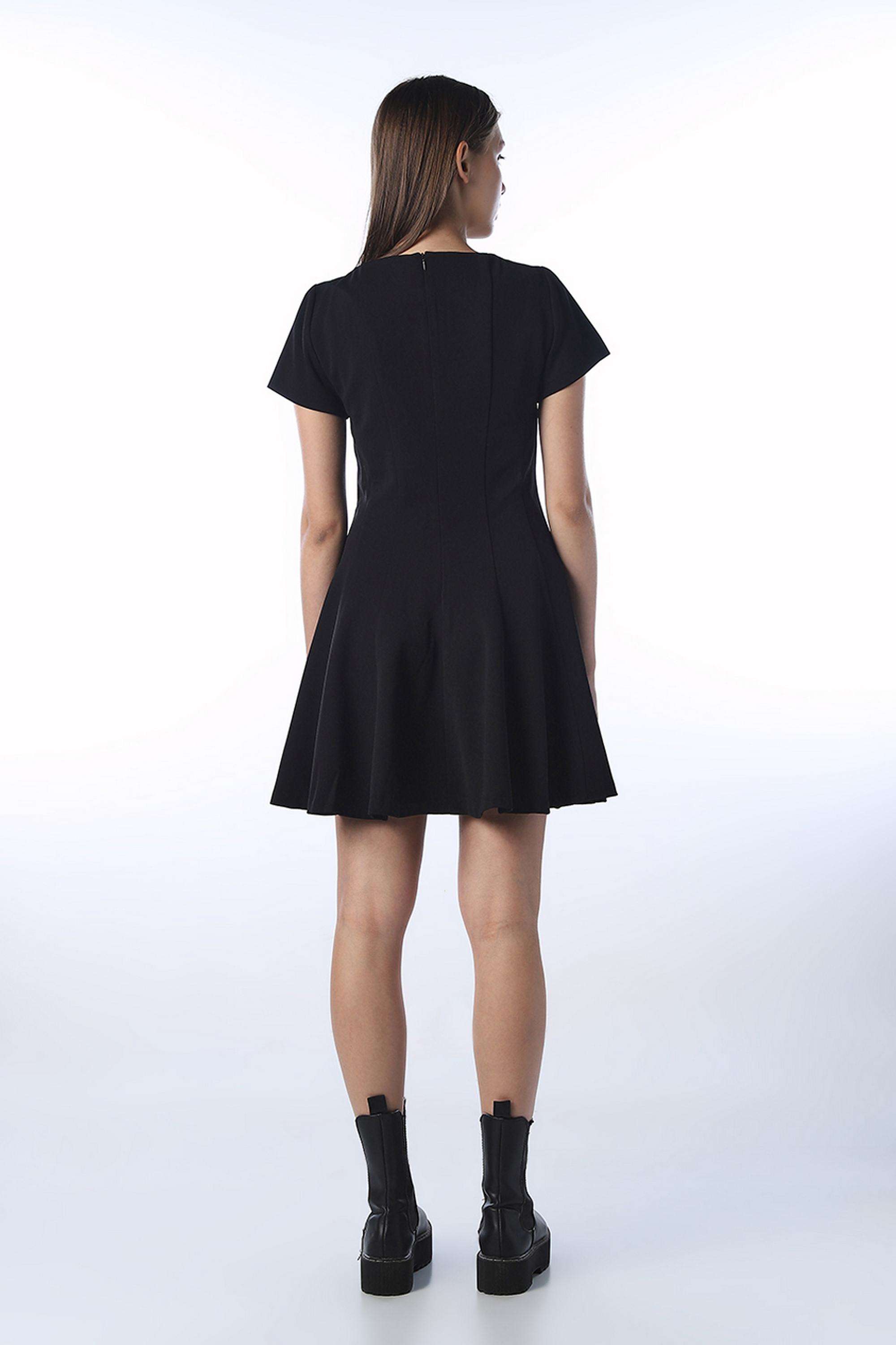 Solid-Boat-Neck-Polyester-Women-Dress