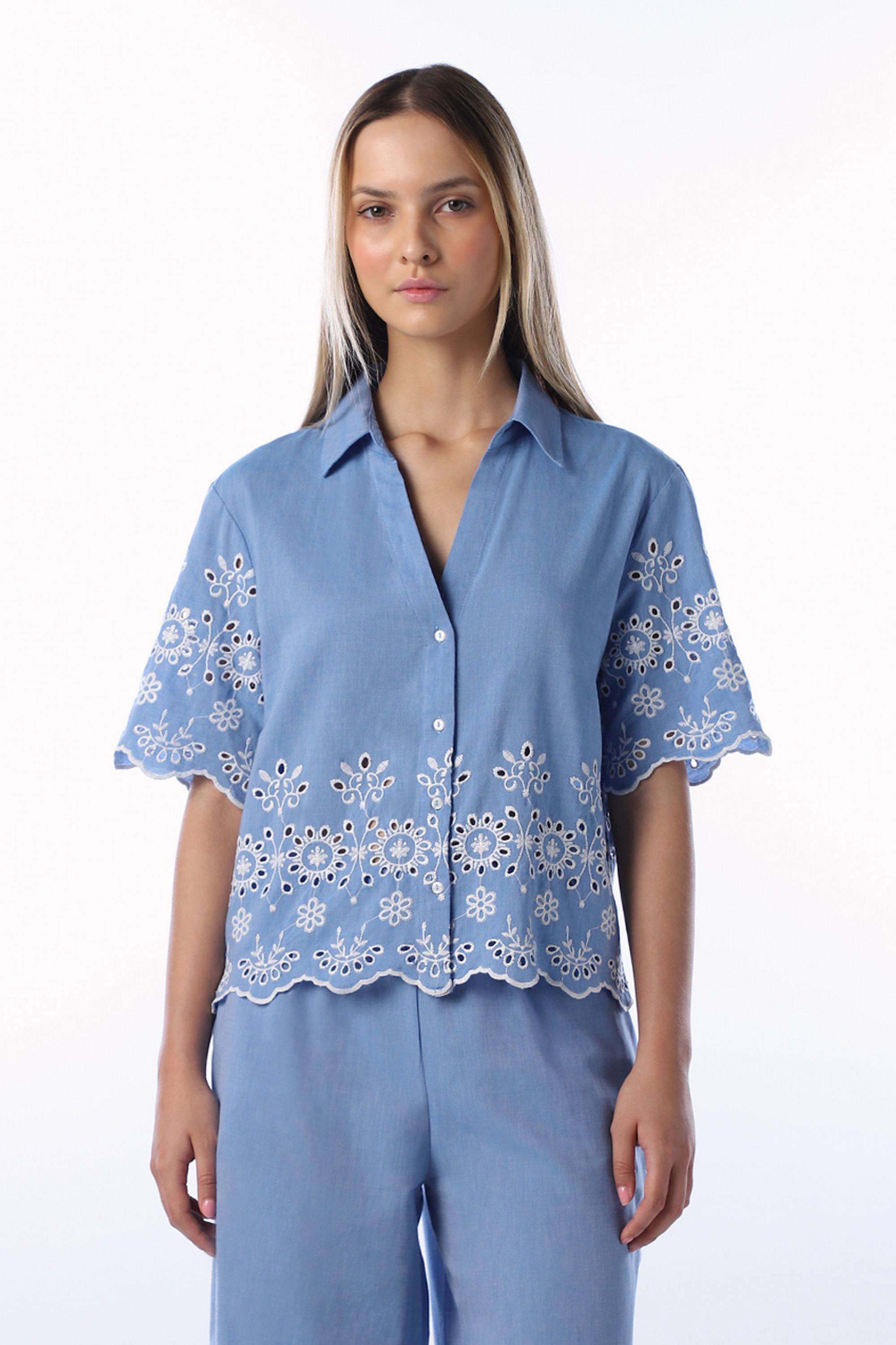 Embroidered-Spread-Collar-Cotton-Women-s-Casual-Wear-Shirt
