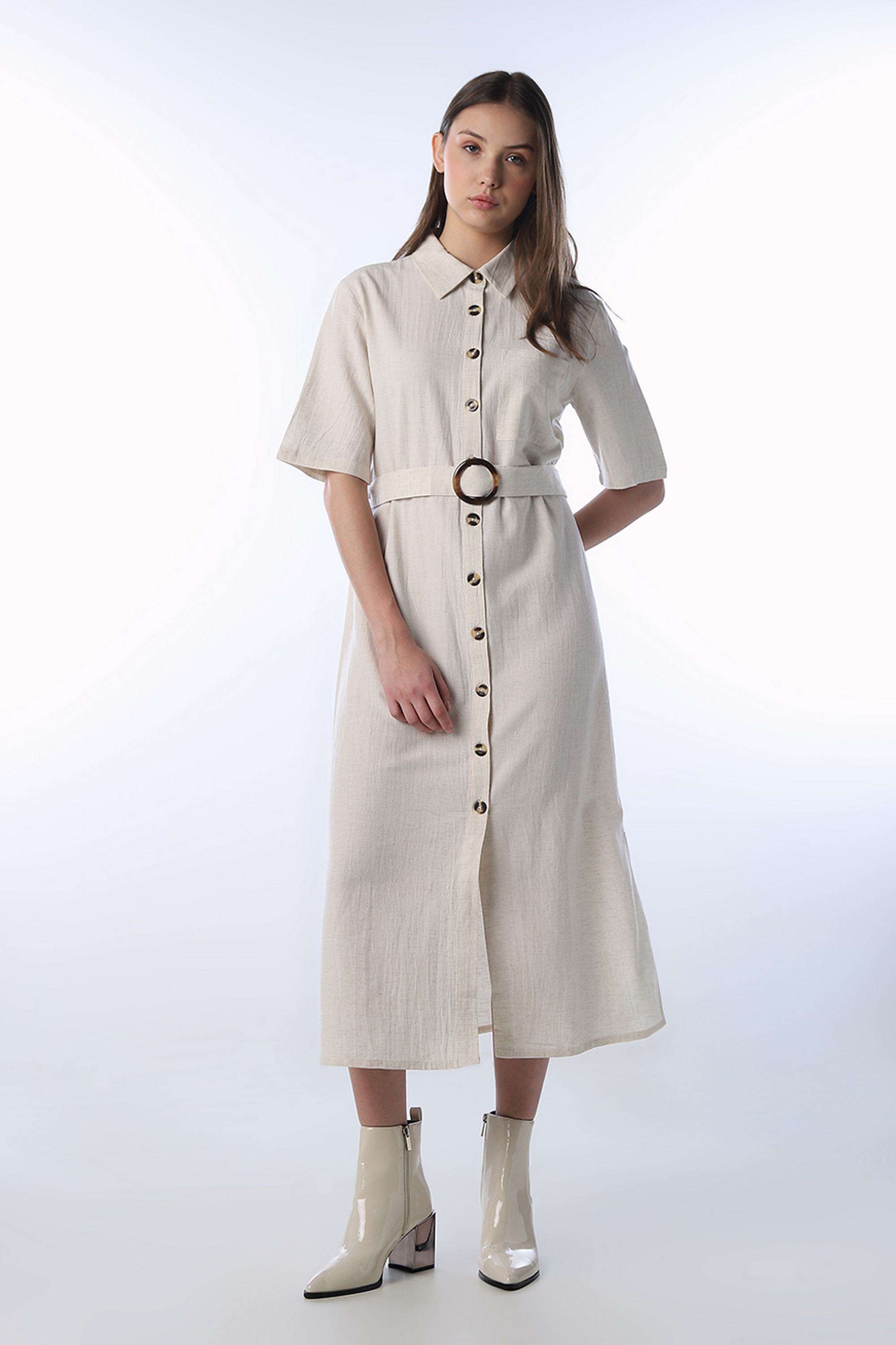 Solid-Collared-Cotton-Women-Dress