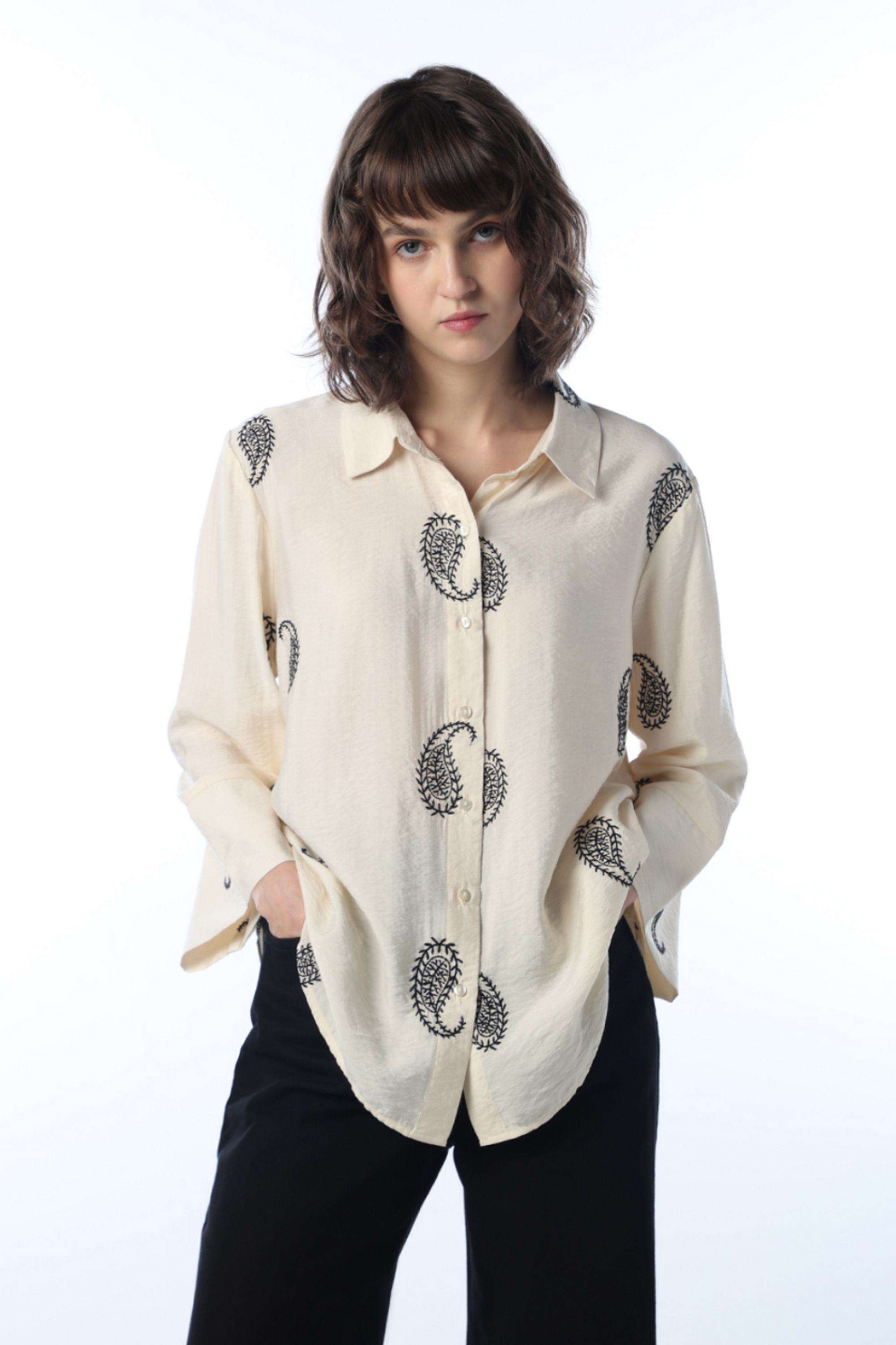 Embroidered-Viscose-Collared-Women-s-Shirt