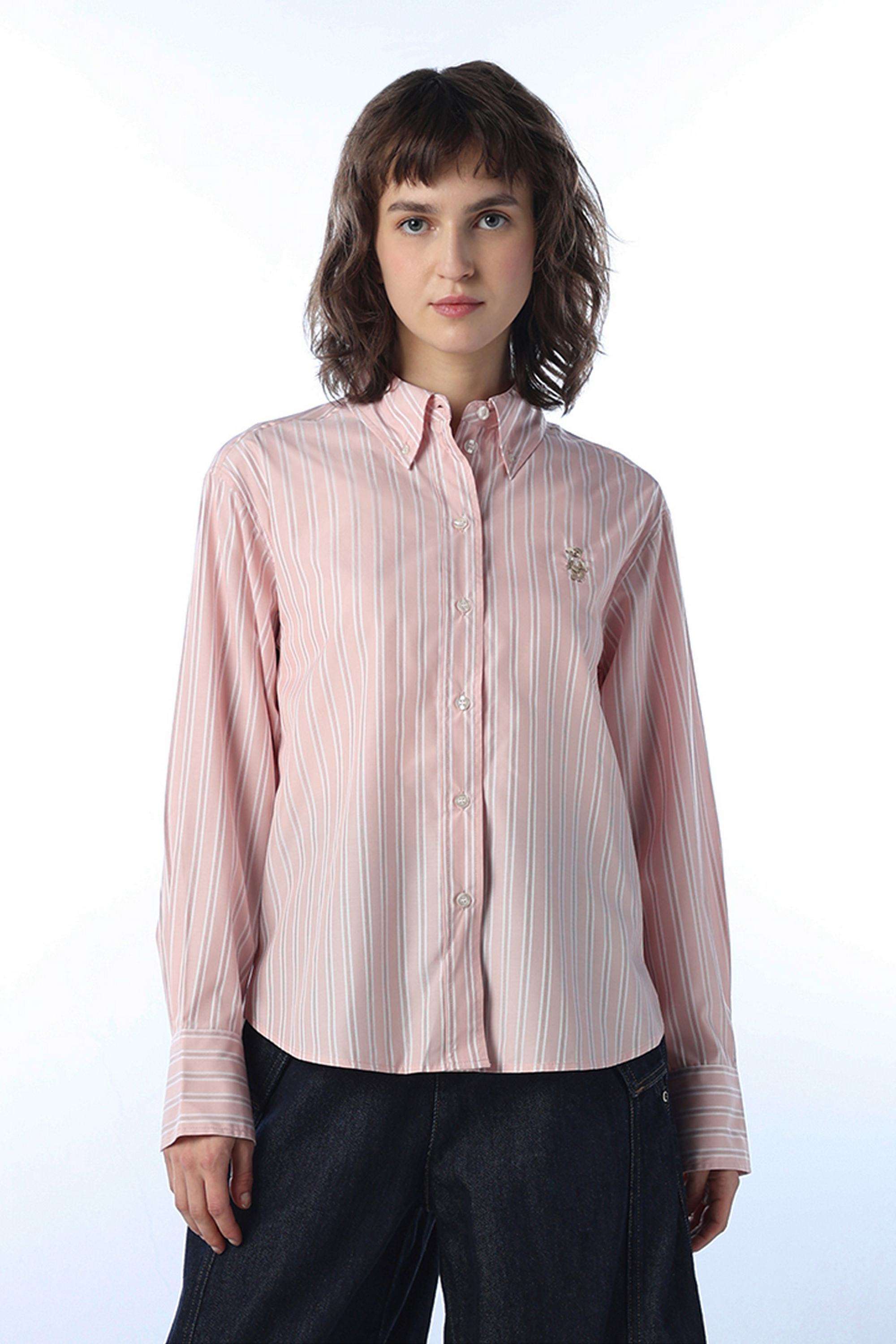 Stripes-Polyester-Collared-Women-s-Shirt
