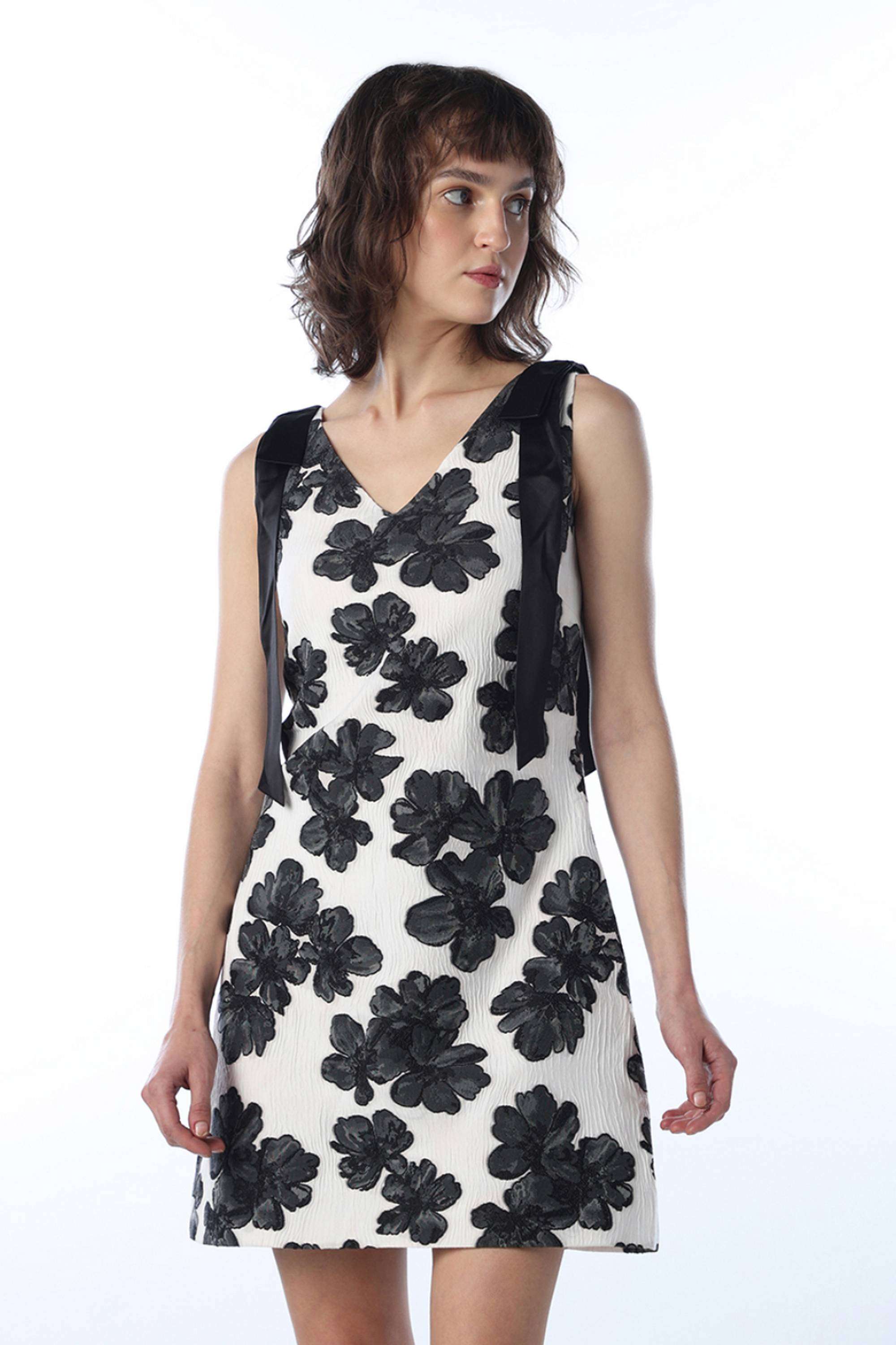 Floral-V-Neck-Polyester-Women-Dress