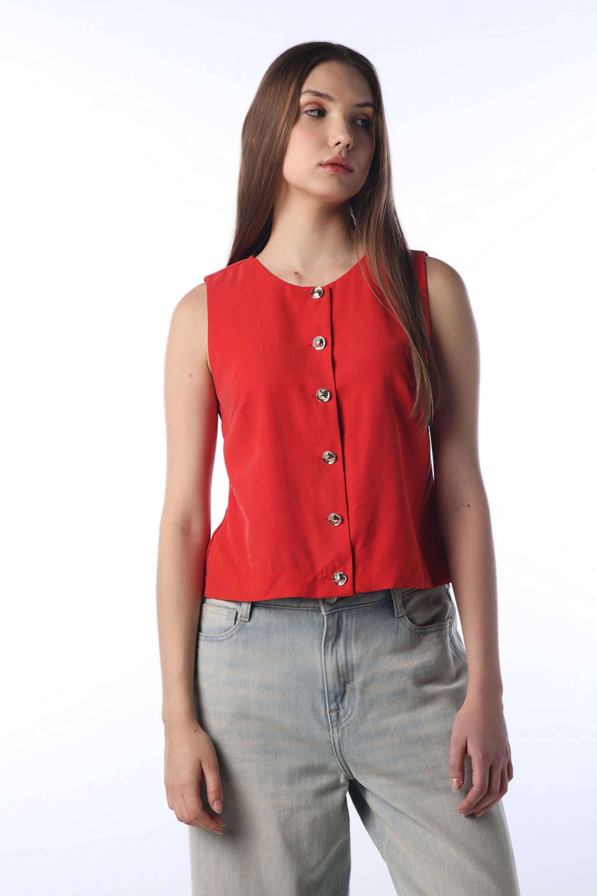 Solid-Viscose-Round-Neck-Women-s-Top
