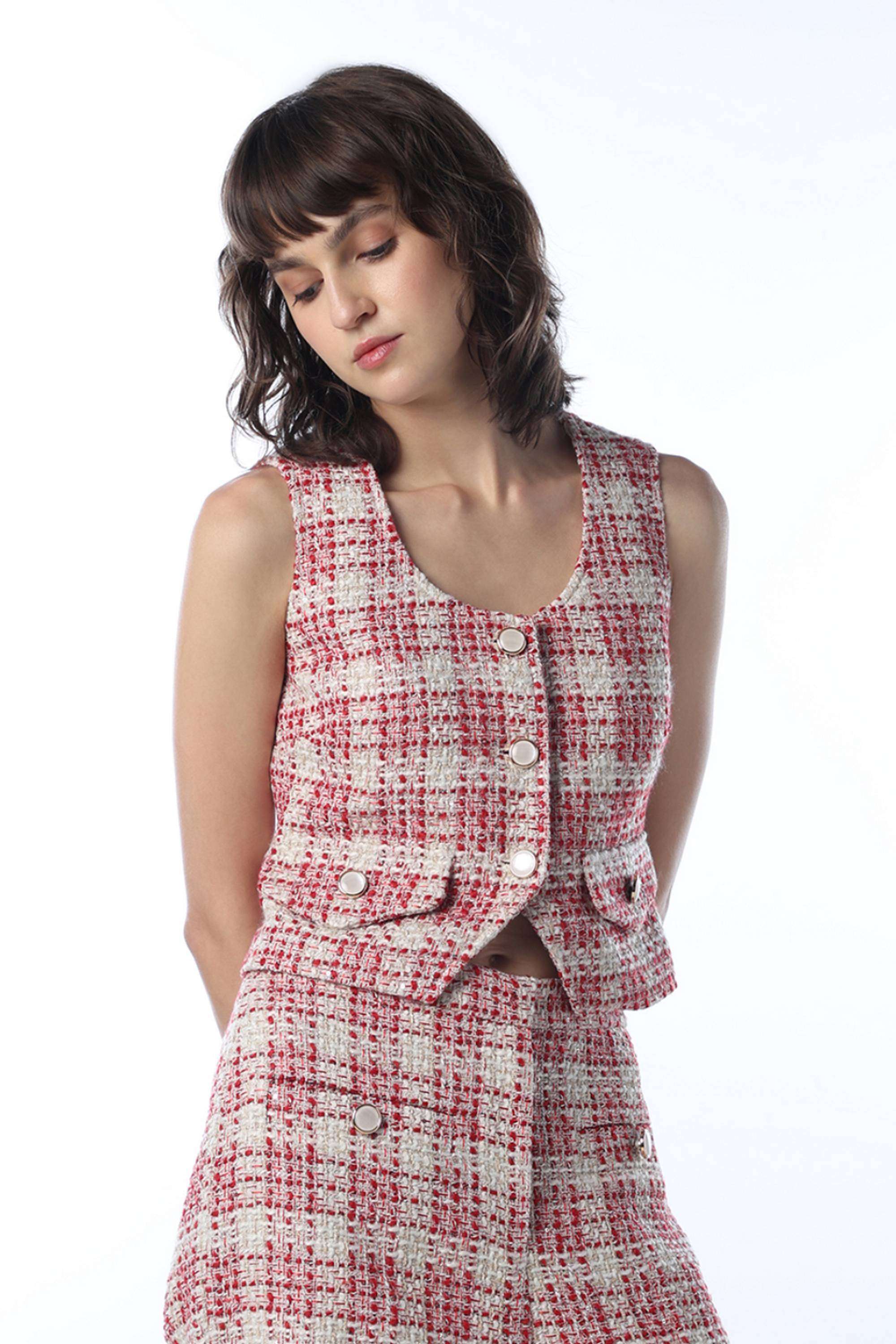 Checks-Polyester-Scoop-Neck-Women-s-Top