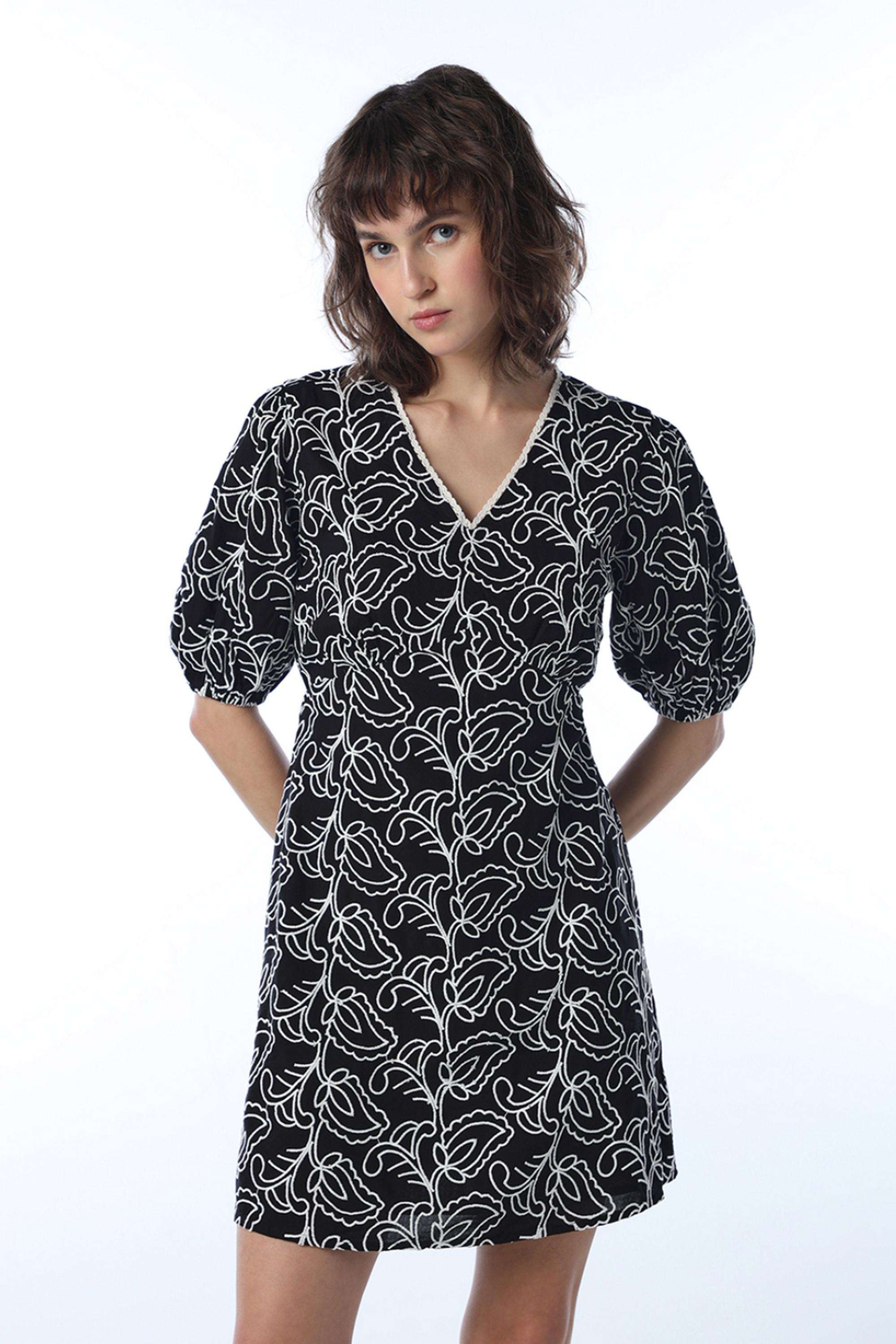 Embroidered-V-Neck-Cotton-Women-Dress