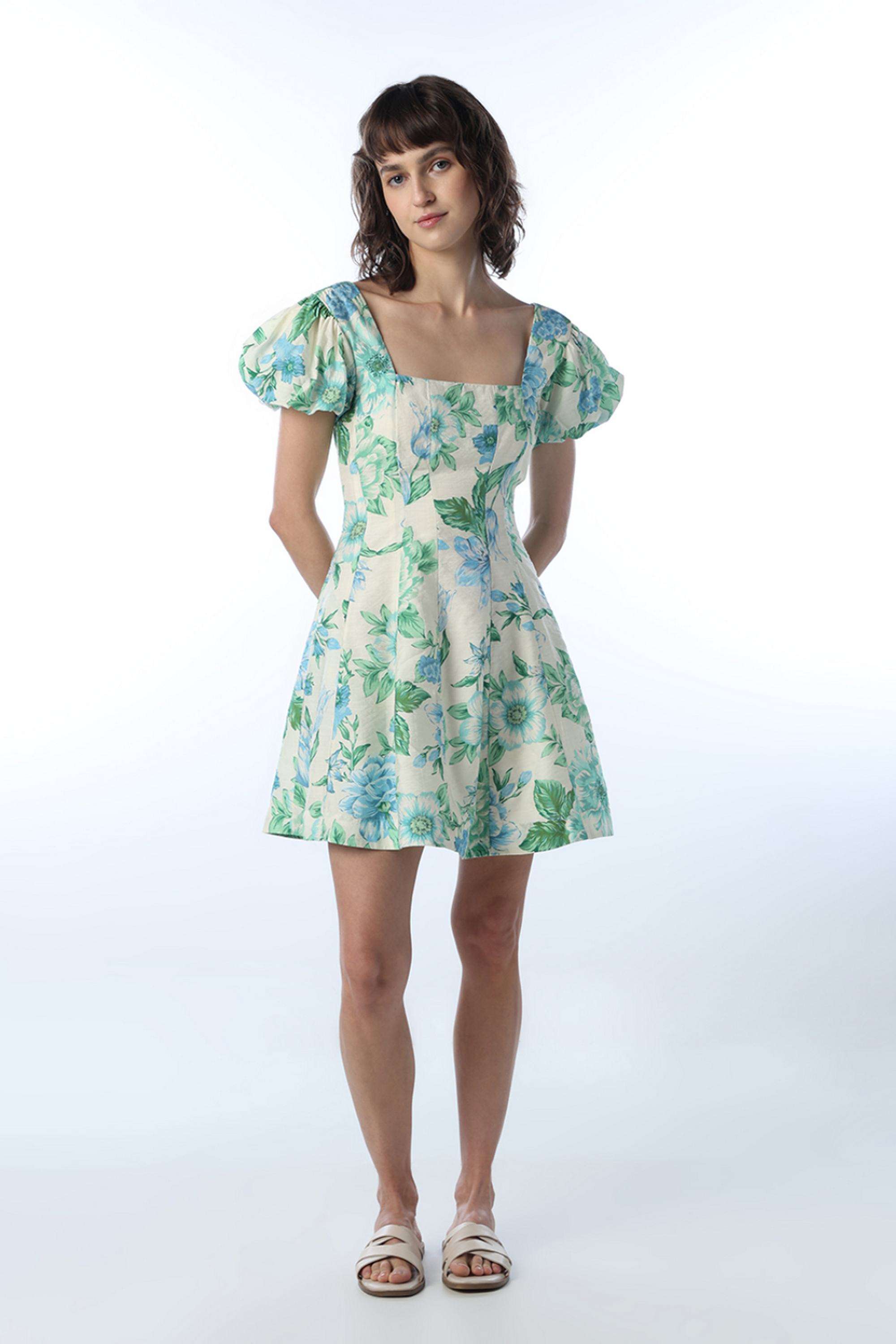 Floral-Square-Neck-Viscose-Women-Dress