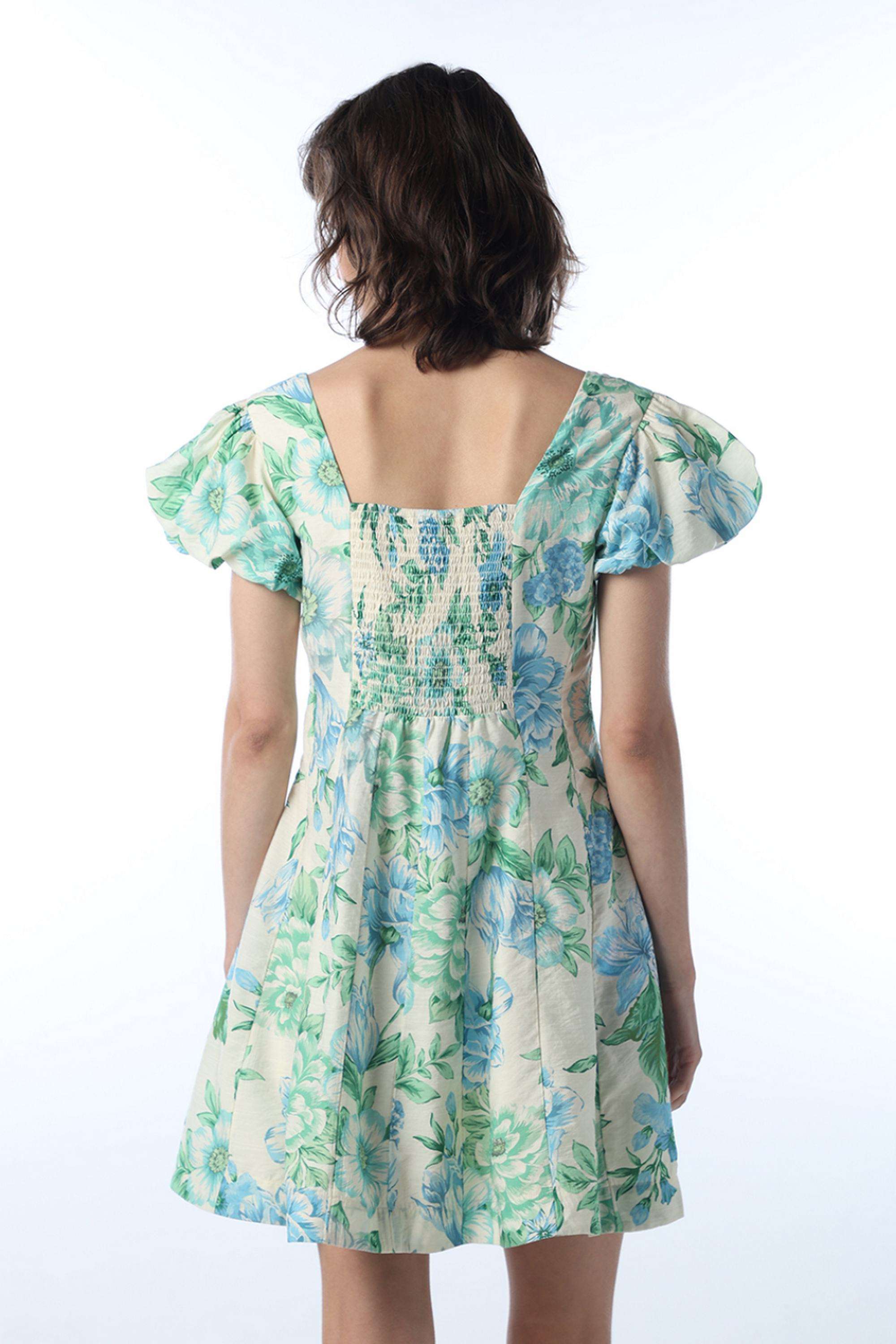 Floral-Square-Neck-Viscose-Women-Dress