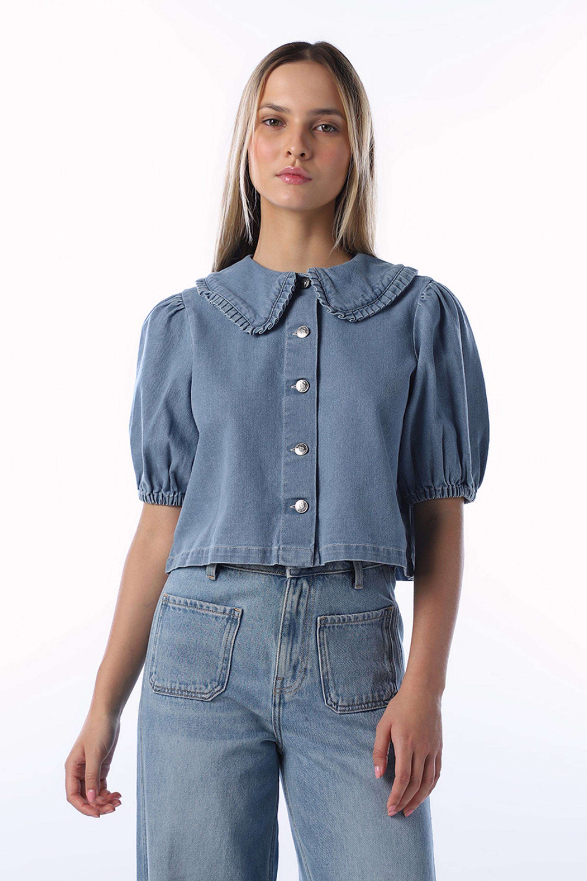 Solid-Mandarin-Collar-Cotton-Women-s-Casual-Wear-Shirt