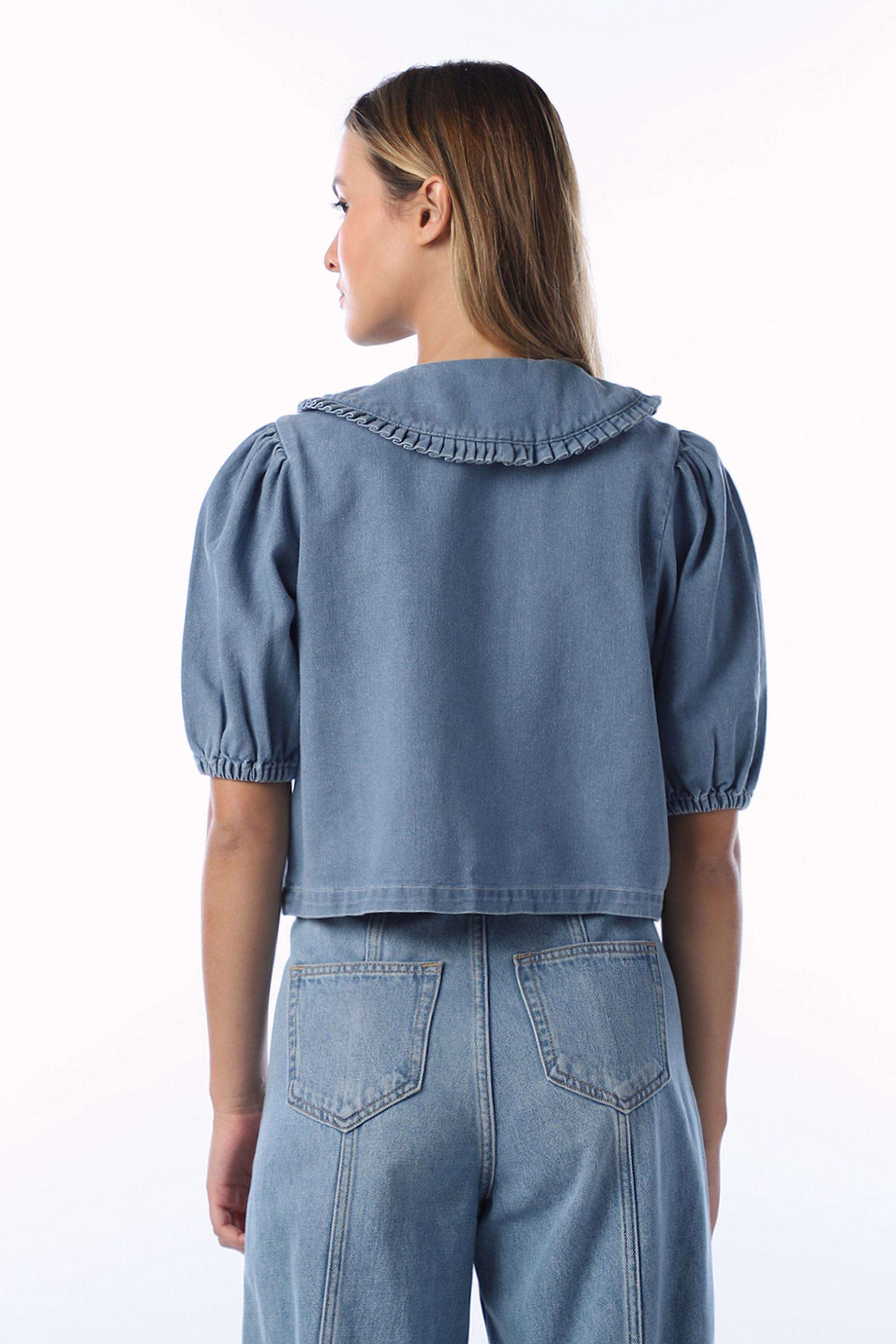 Solid-Mandarin-Collar-Cotton-Women-s-Casual-Wear-Shirt