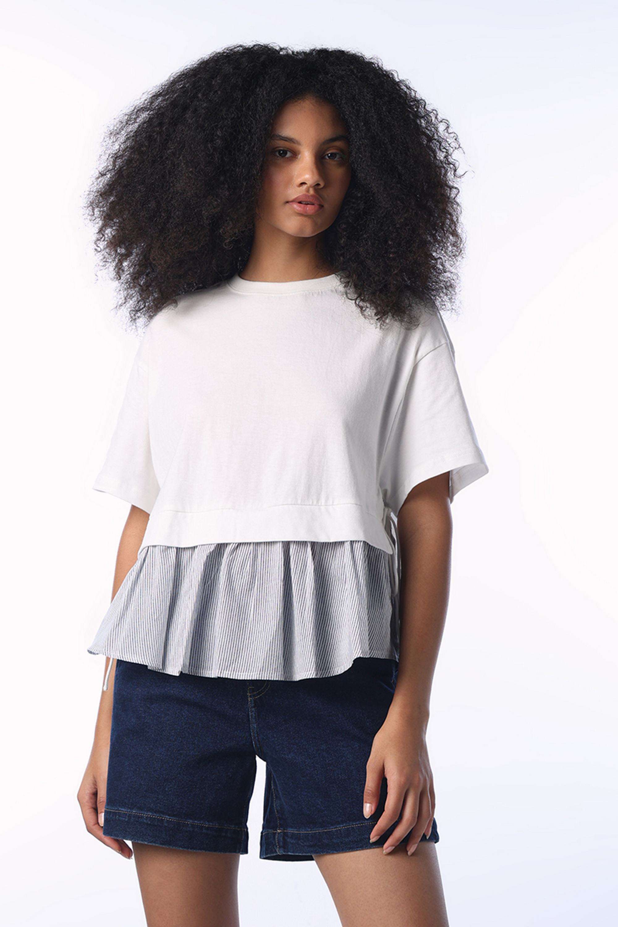 Solid-Cotton-Round-Neck-Women-s-Top