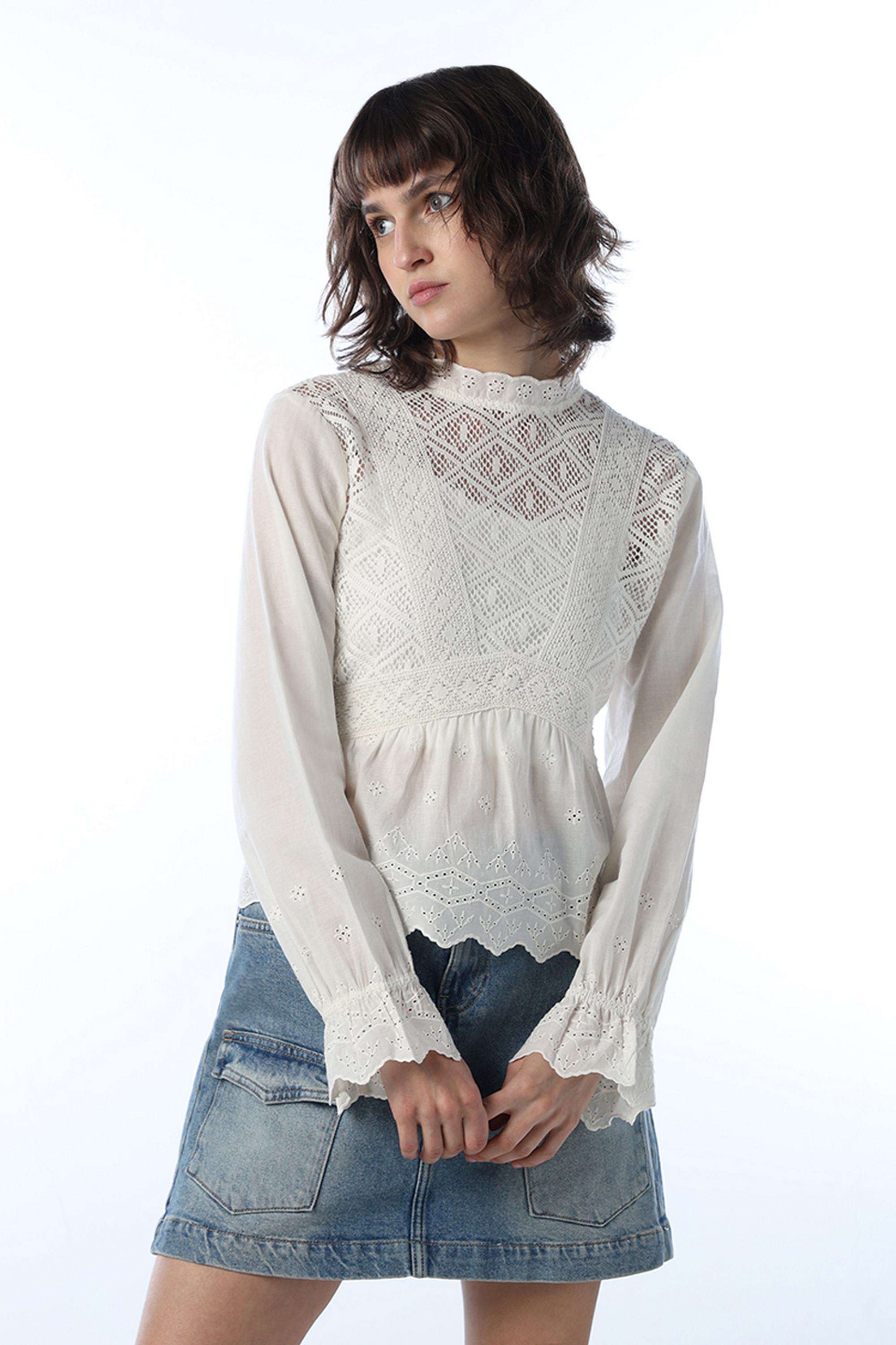 Solid-Cotton-High-Neck-Women-s-Top