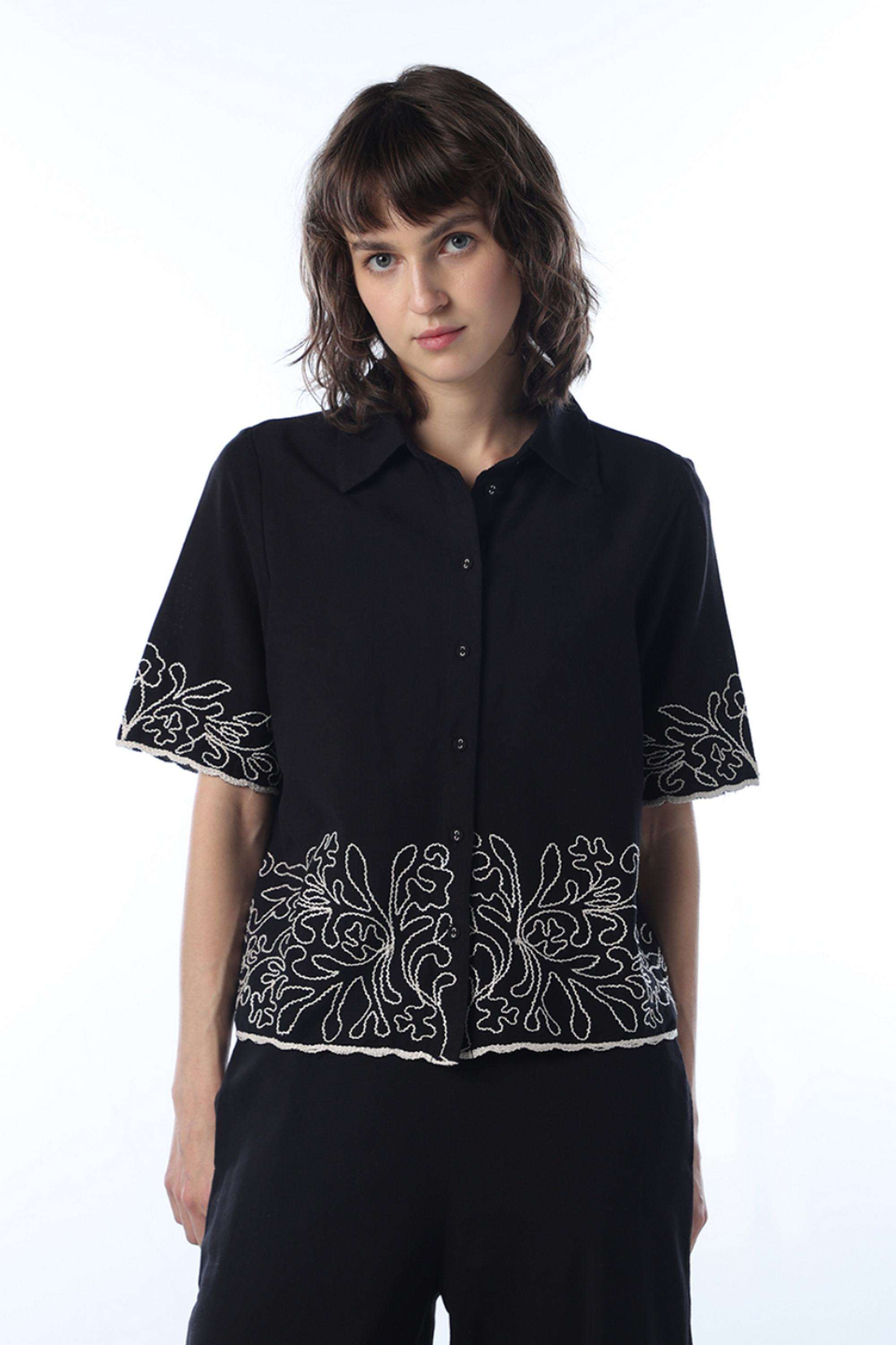 Solid-Viscose-Collared-Women-s-Shirt