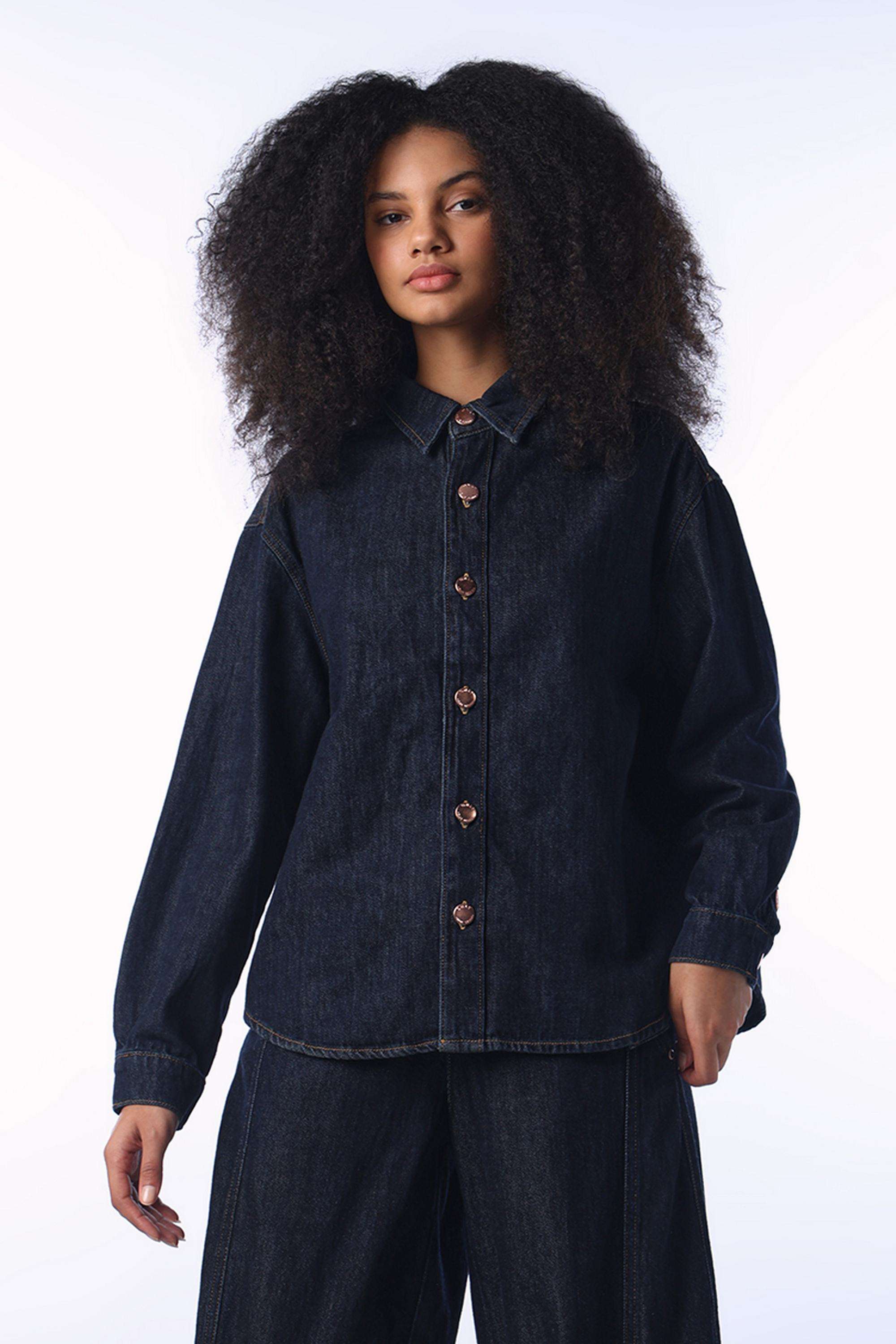 Solid-Spread-Collar-Cotton-Women-s-Casual-Wear-Shirt