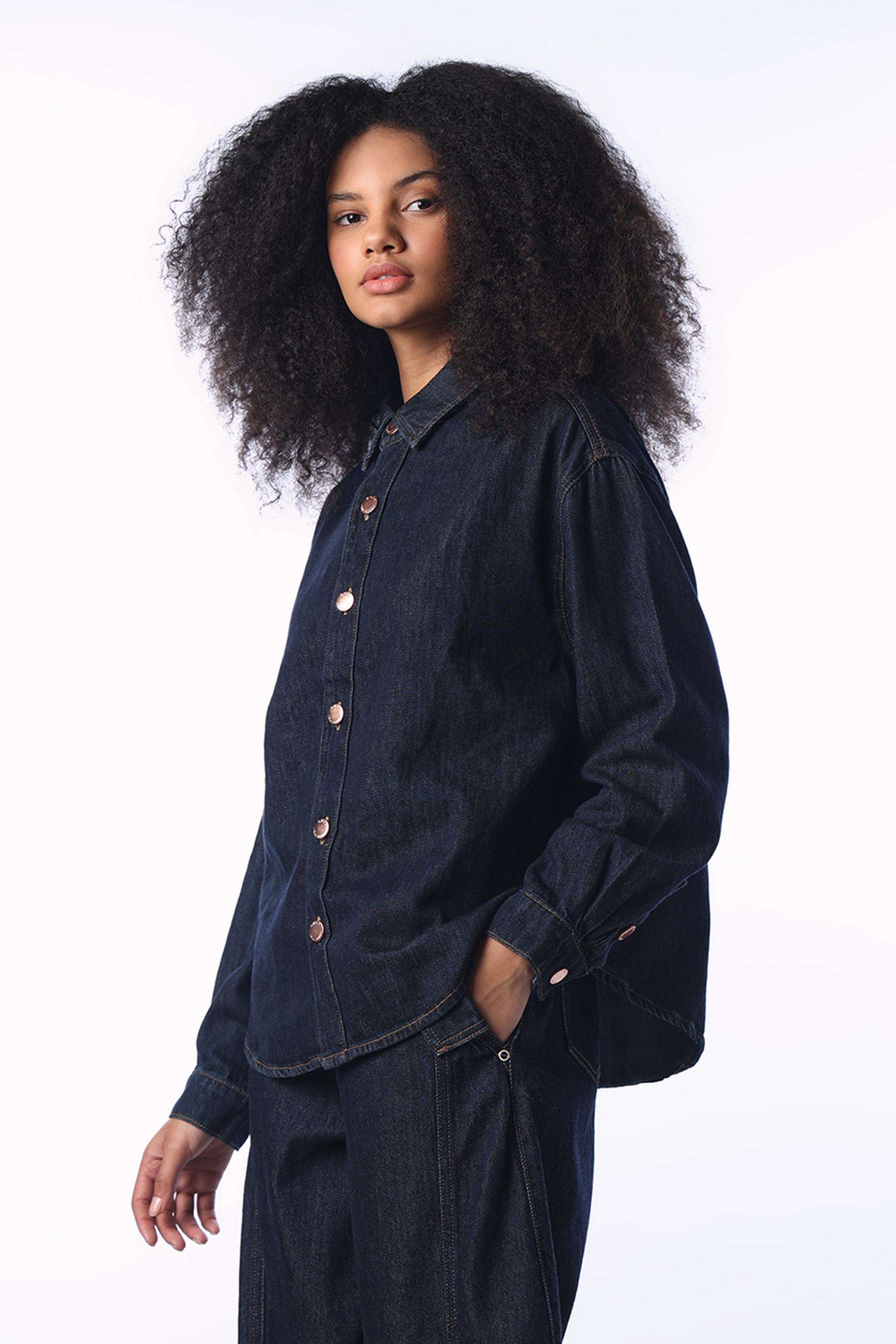 Solid-Spread-Collar-Cotton-Women-s-Casual-Wear-Shirt