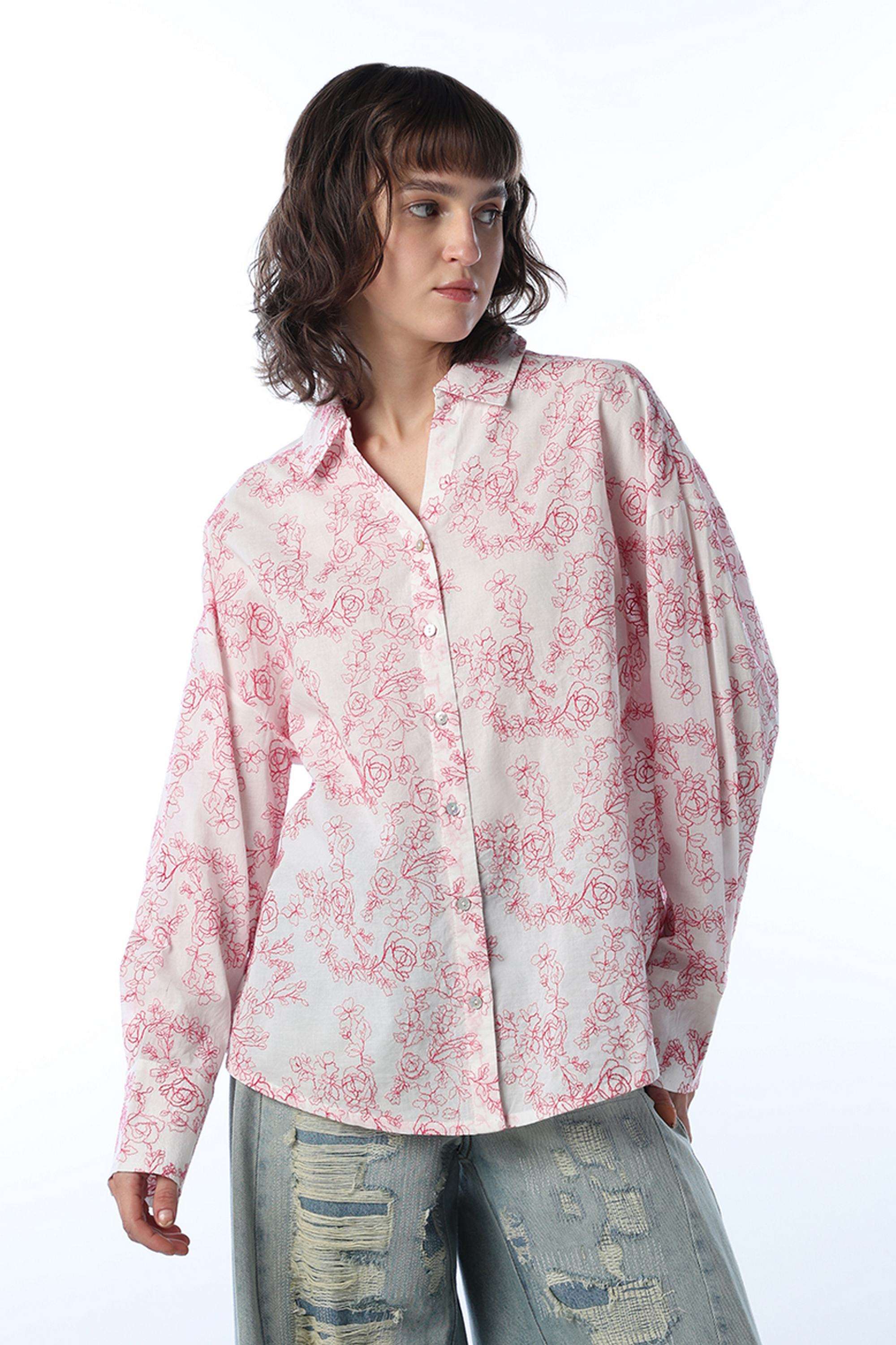 Embroidered-Spread-Collar-Cotton-Women-s-Casual-Wear-Shirt