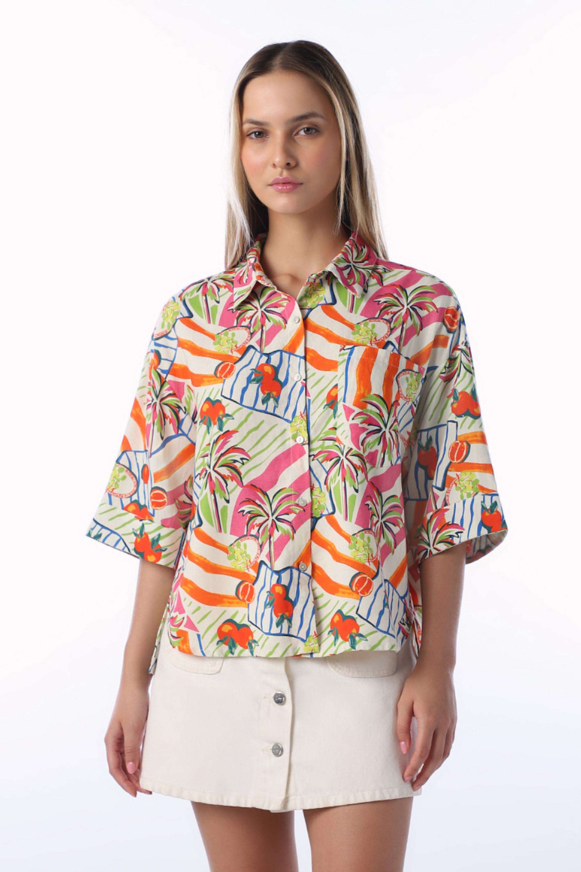 Printed-Spread-Collar-Cotton-Women-s-Casual-Wear-Shirt