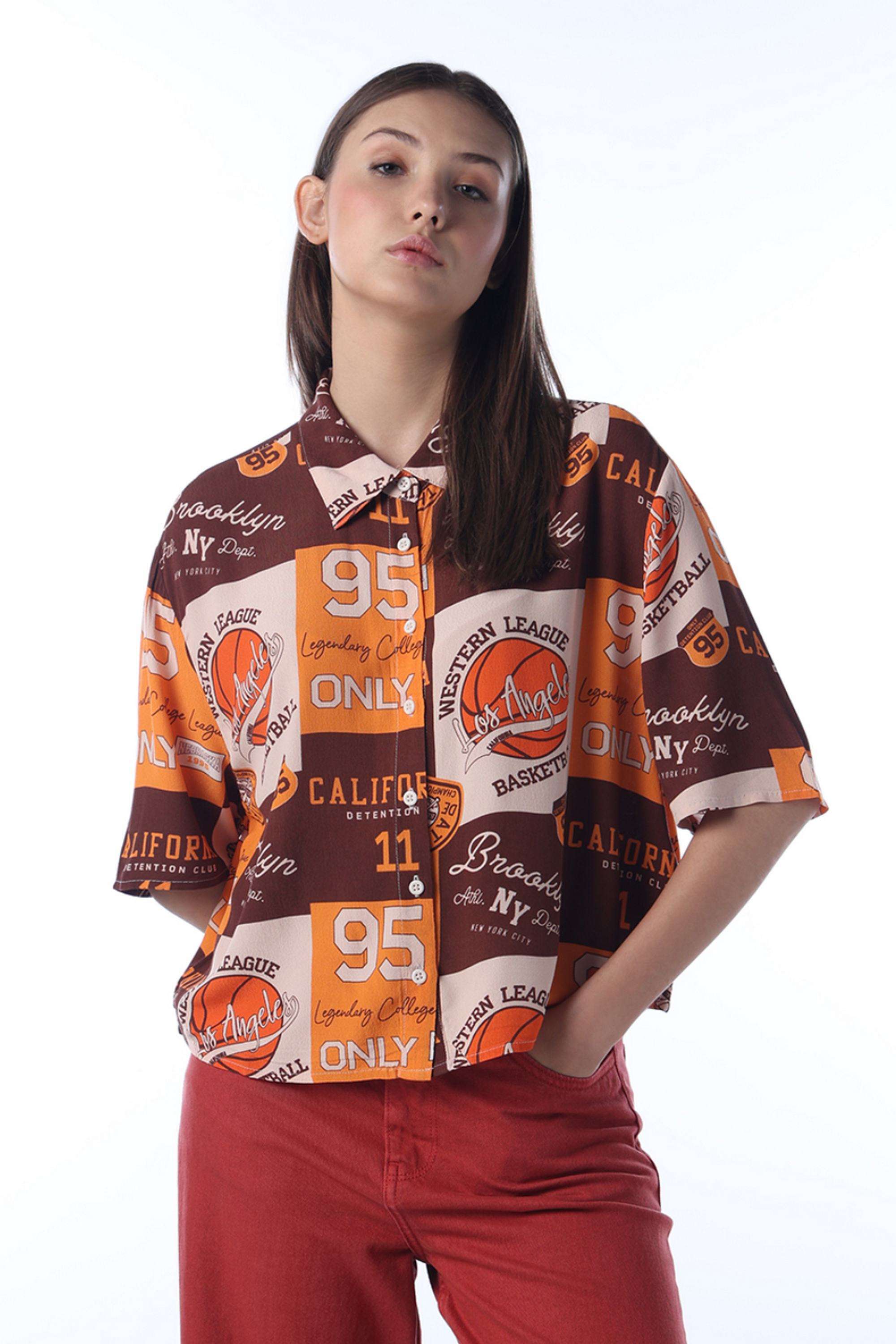 Typographic-Viscose-Collared-Women-s-Shirt