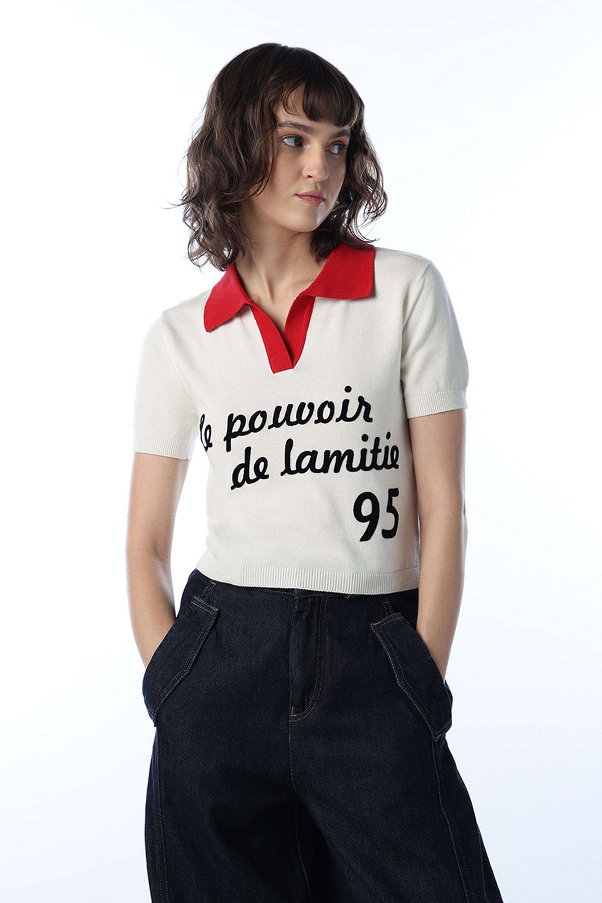 Typographic-Cotton-Collared-Women-s-T-Shirt