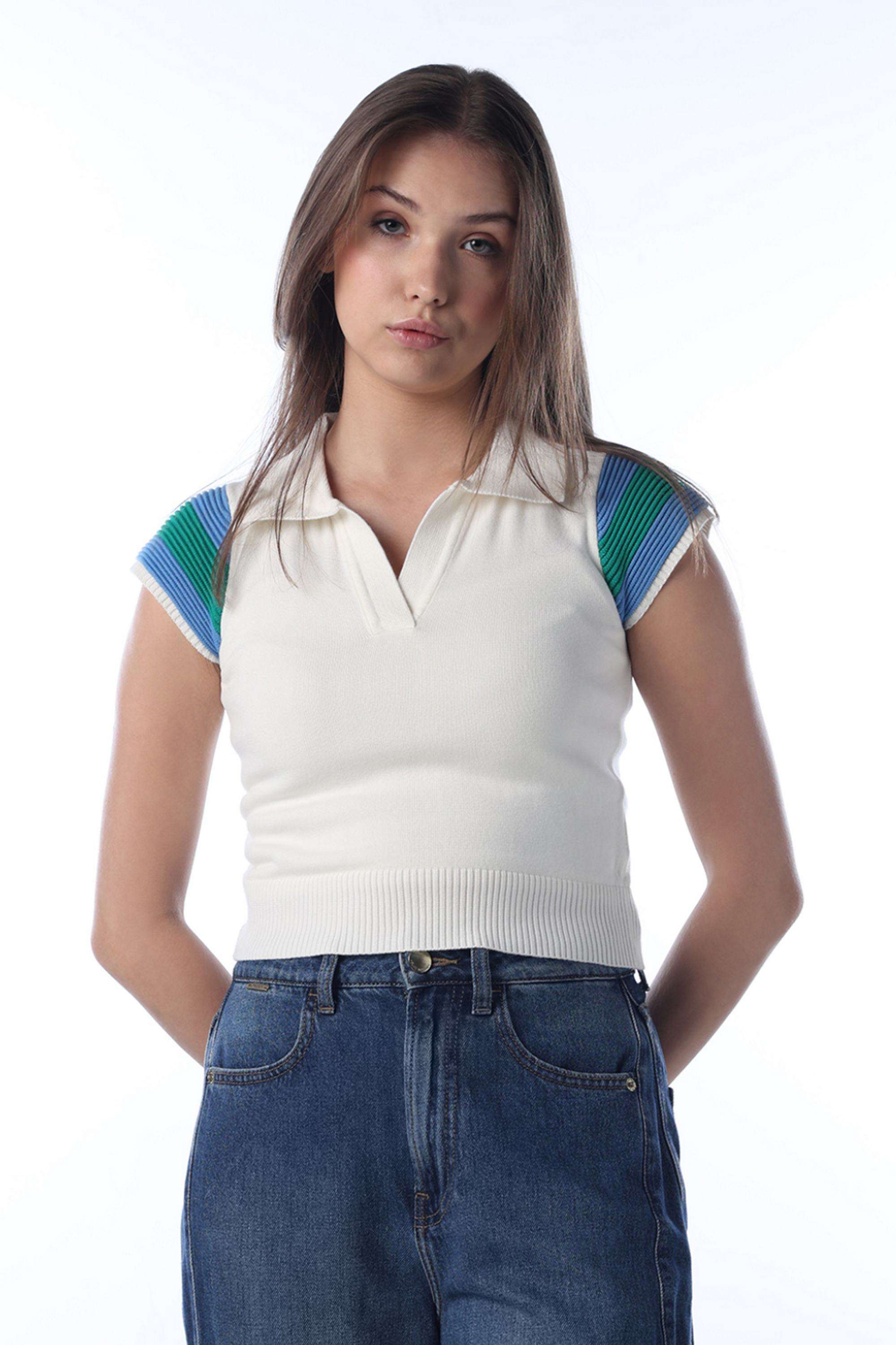 Solid-Cotton-Collared-Women-s-T-Shirt