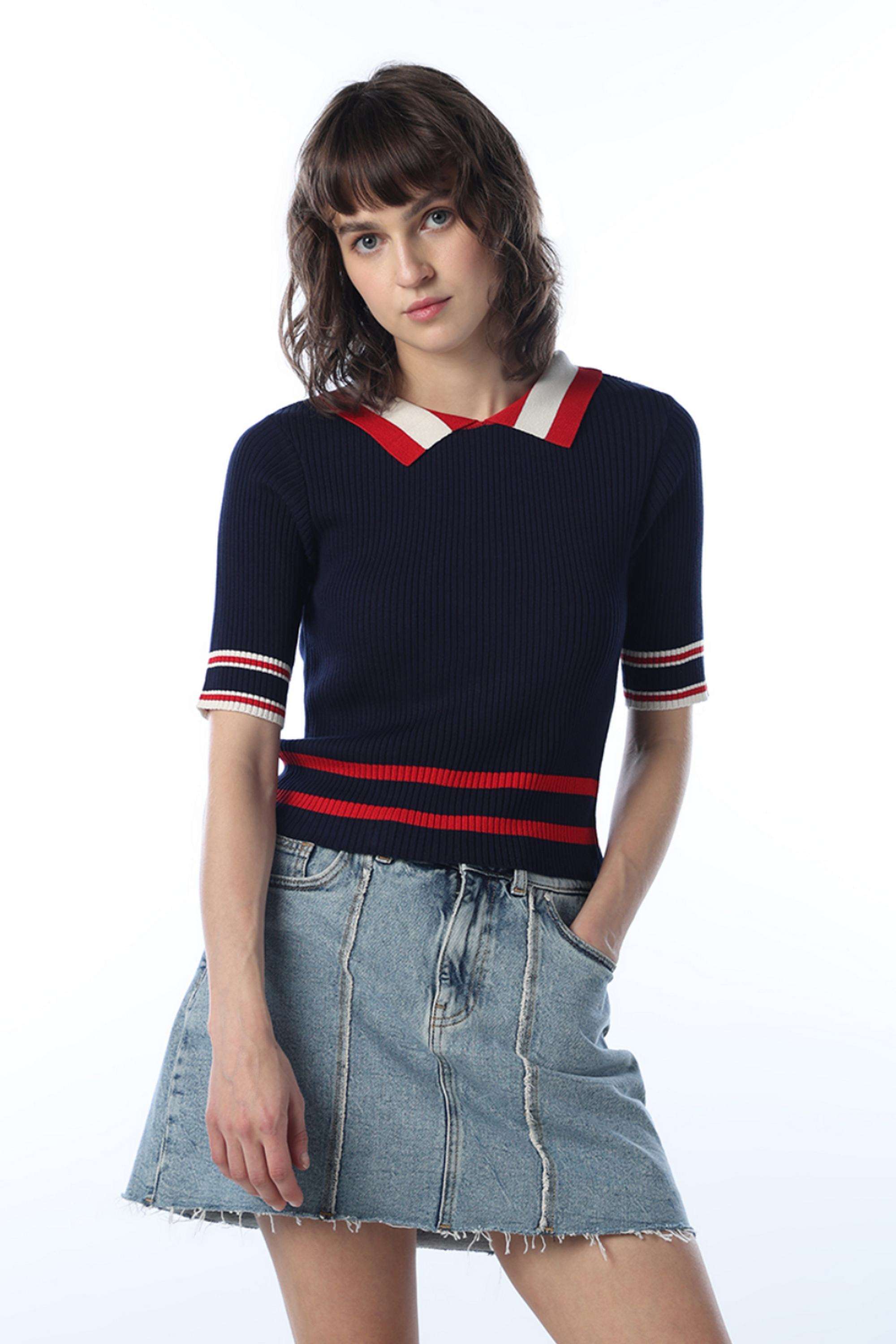 Solid-Viscose-Collared-Women-s-T-Shirt