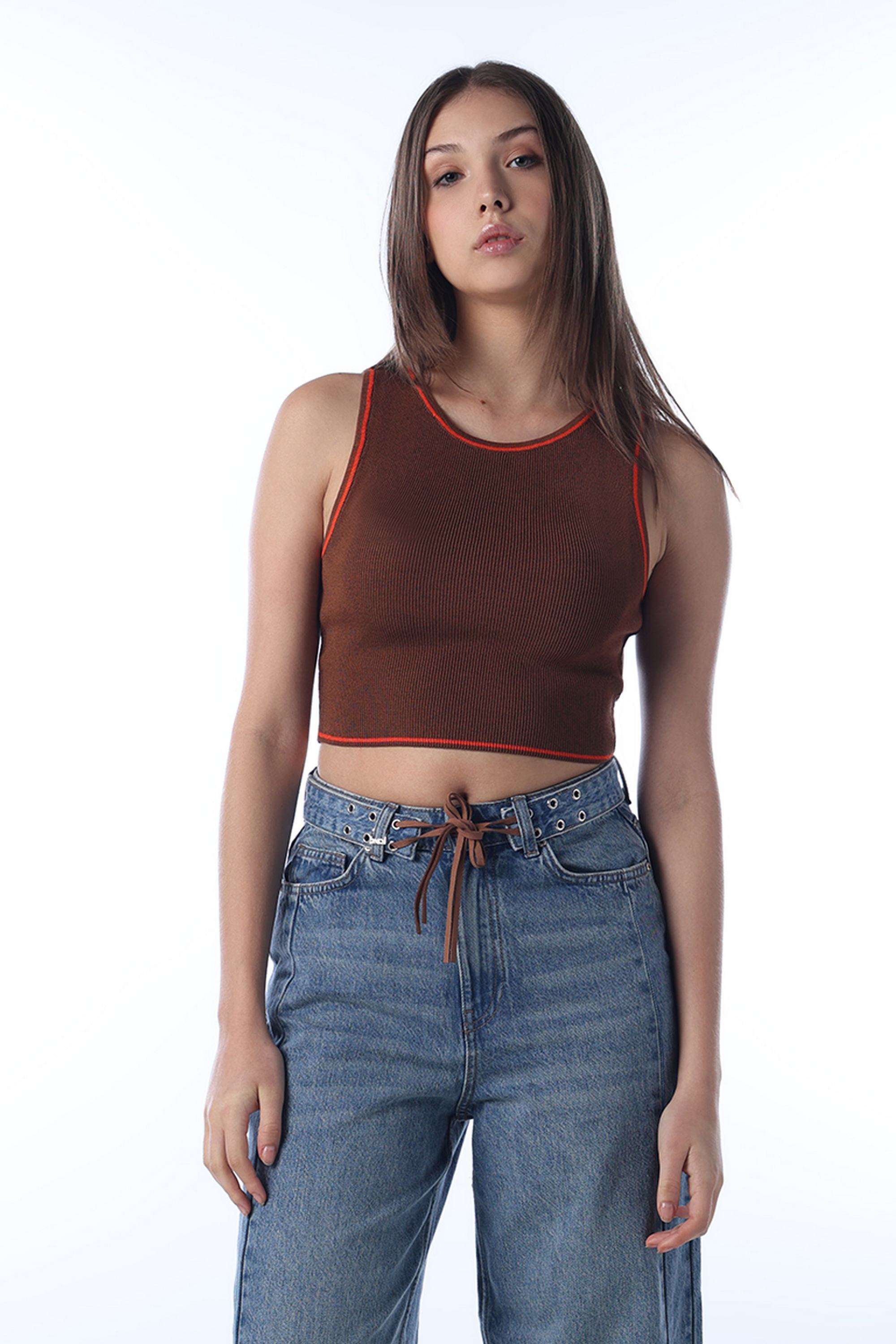 Solid-Viscose-Round-Neck-Women-s-Top