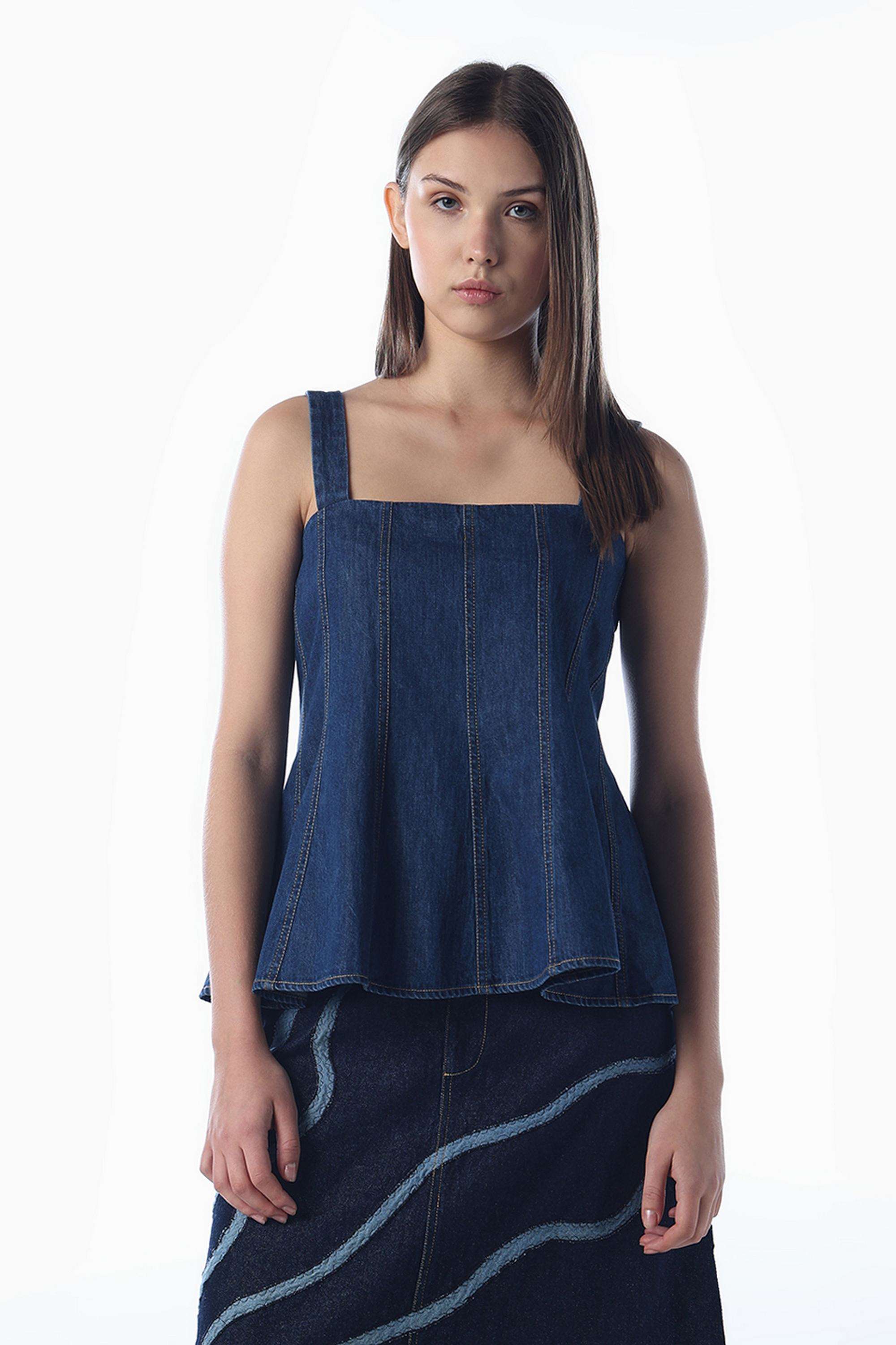 Solid-Cotton-Square-Neck-Women-s-Top