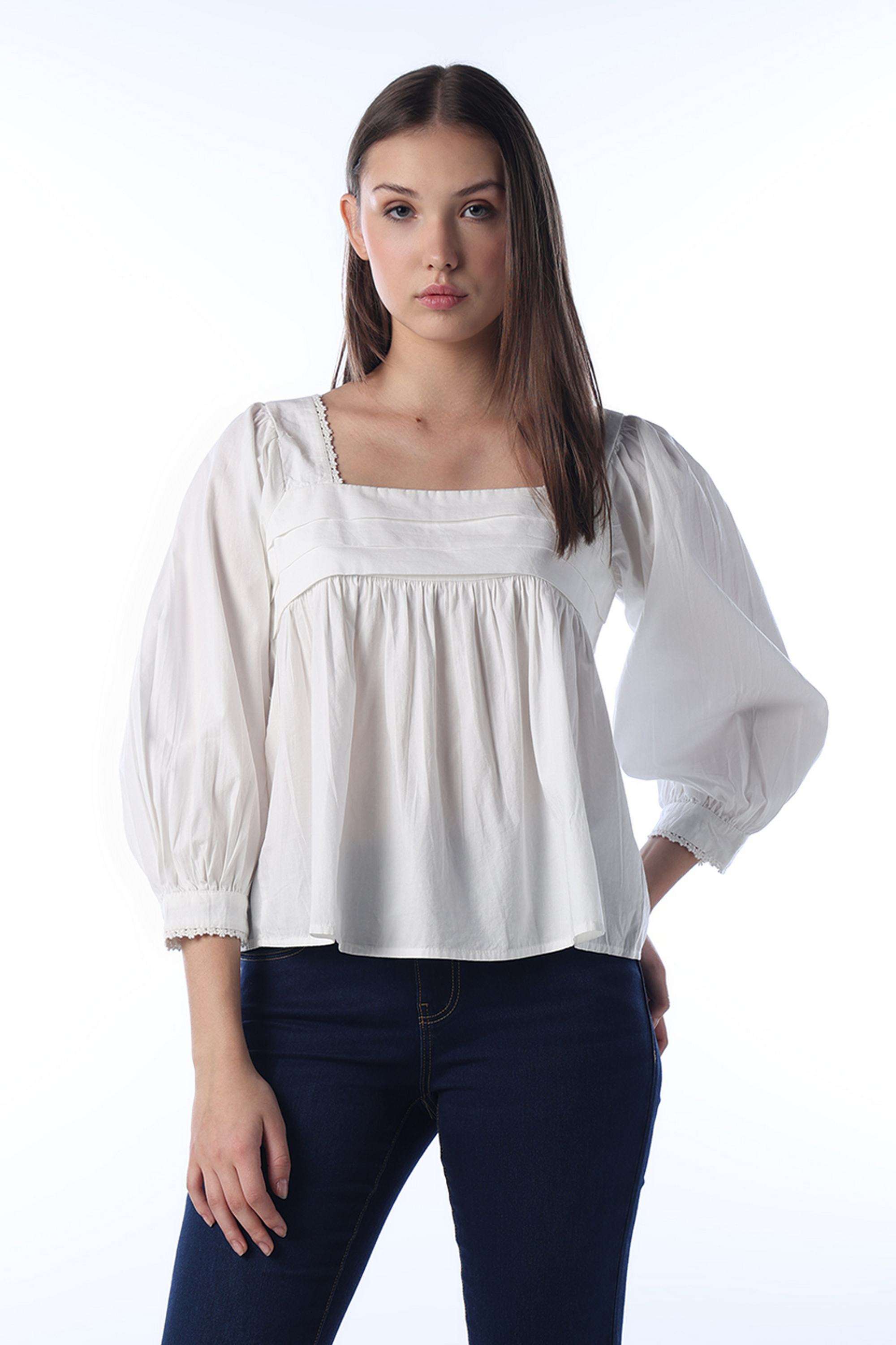 Solid-Cotton-Square-Neck-Women-s-Top