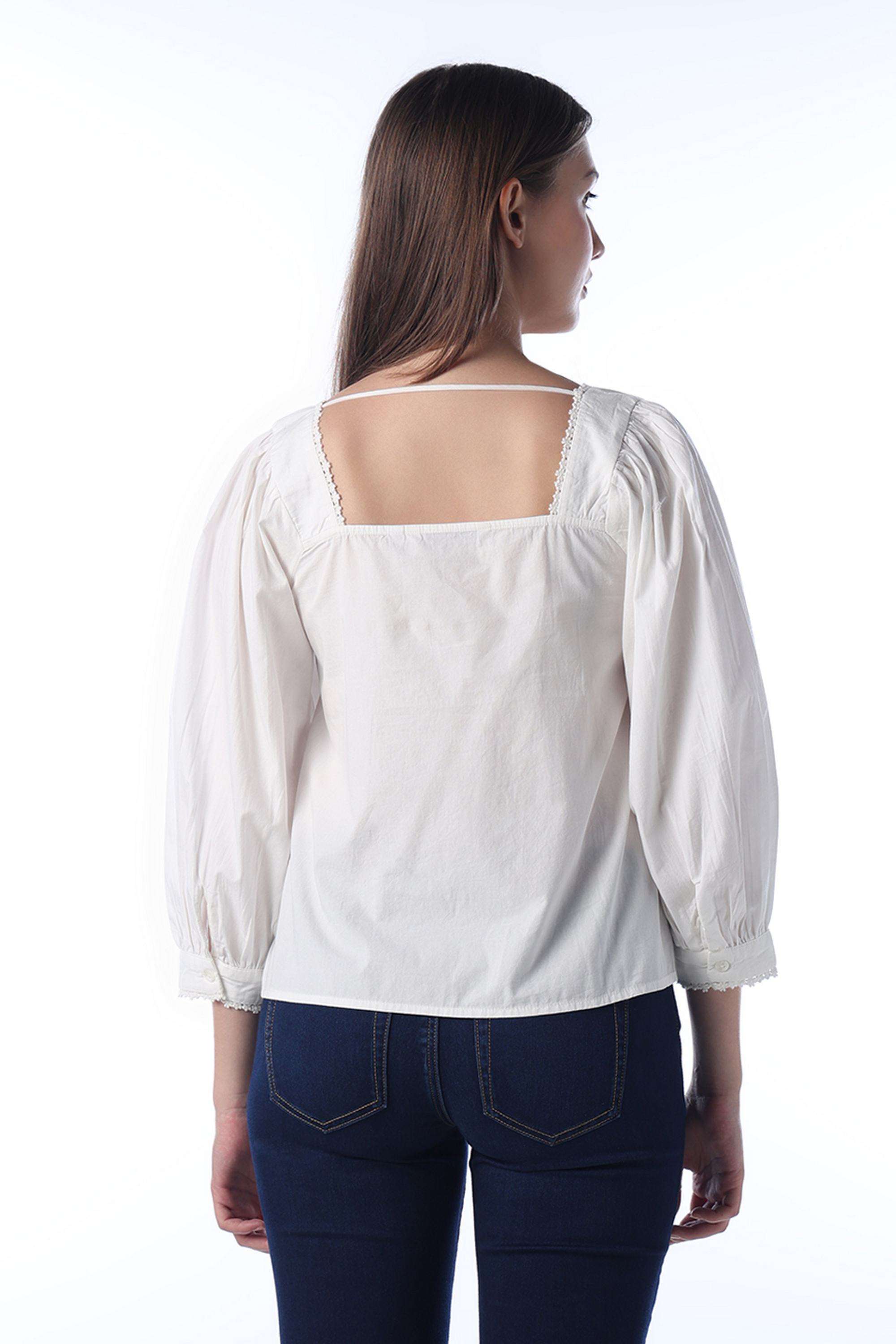 Solid-Cotton-Square-Neck-Women-s-Top