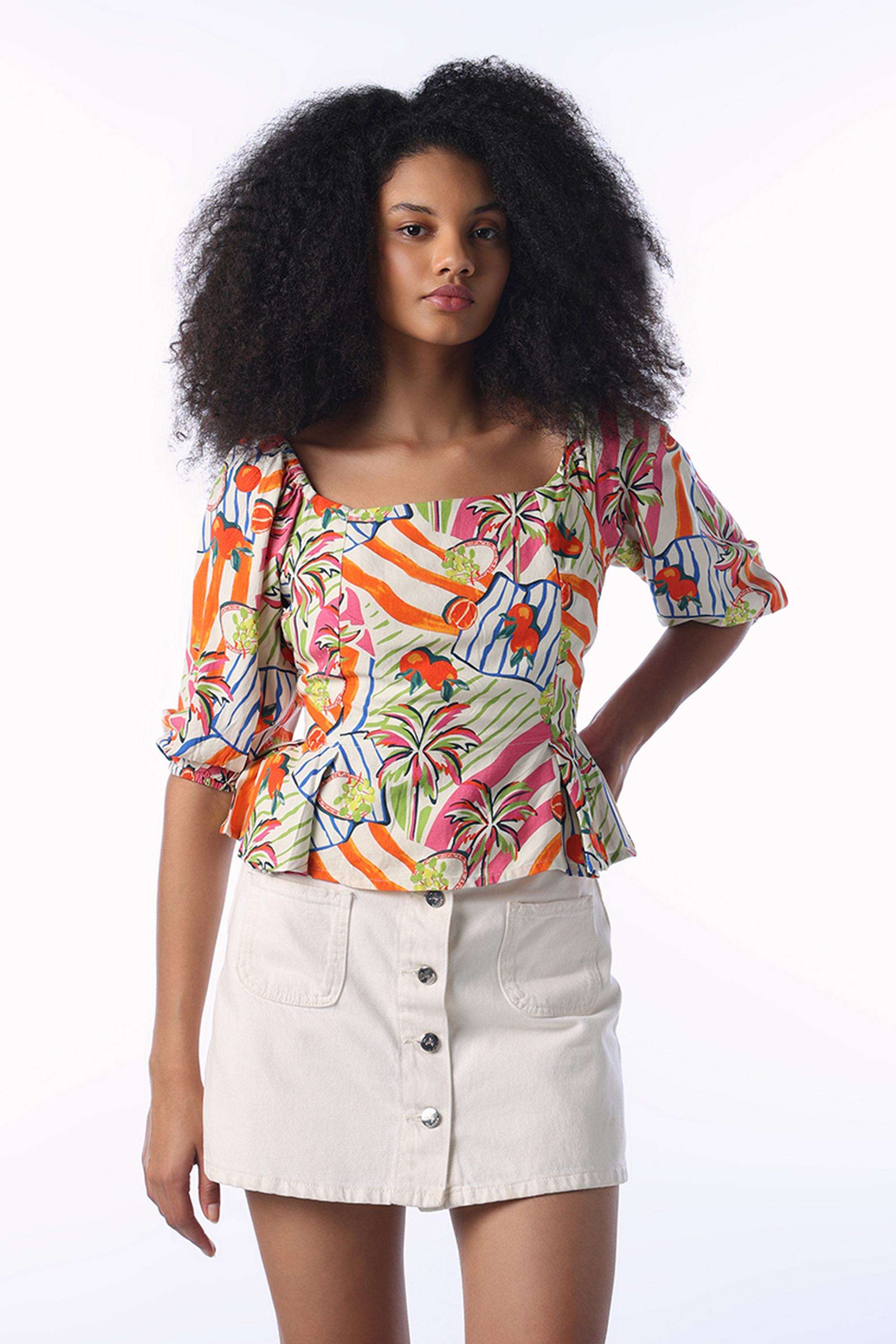Printed-Cotton-Square-Neck-Women-s-Top