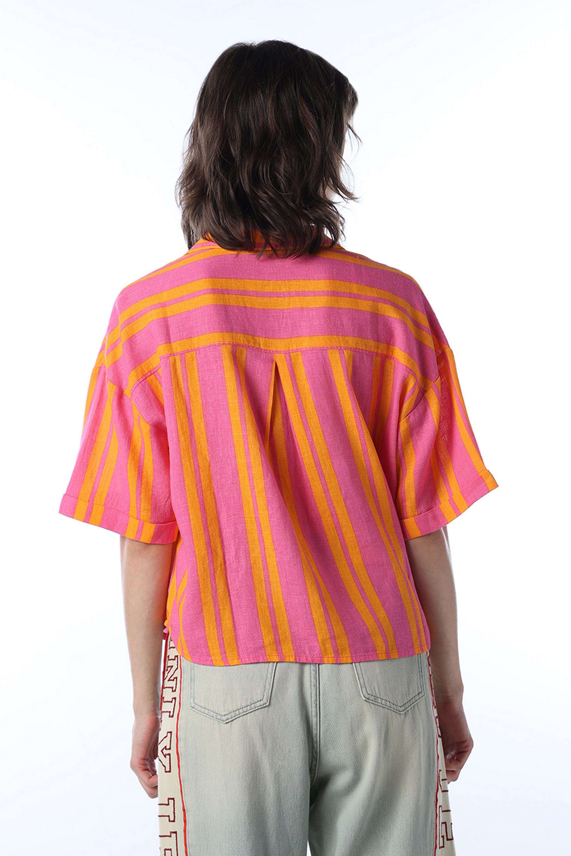 Stripes-Spread-Collar-Viscose-Women-s-Casual-Wear-Shirt