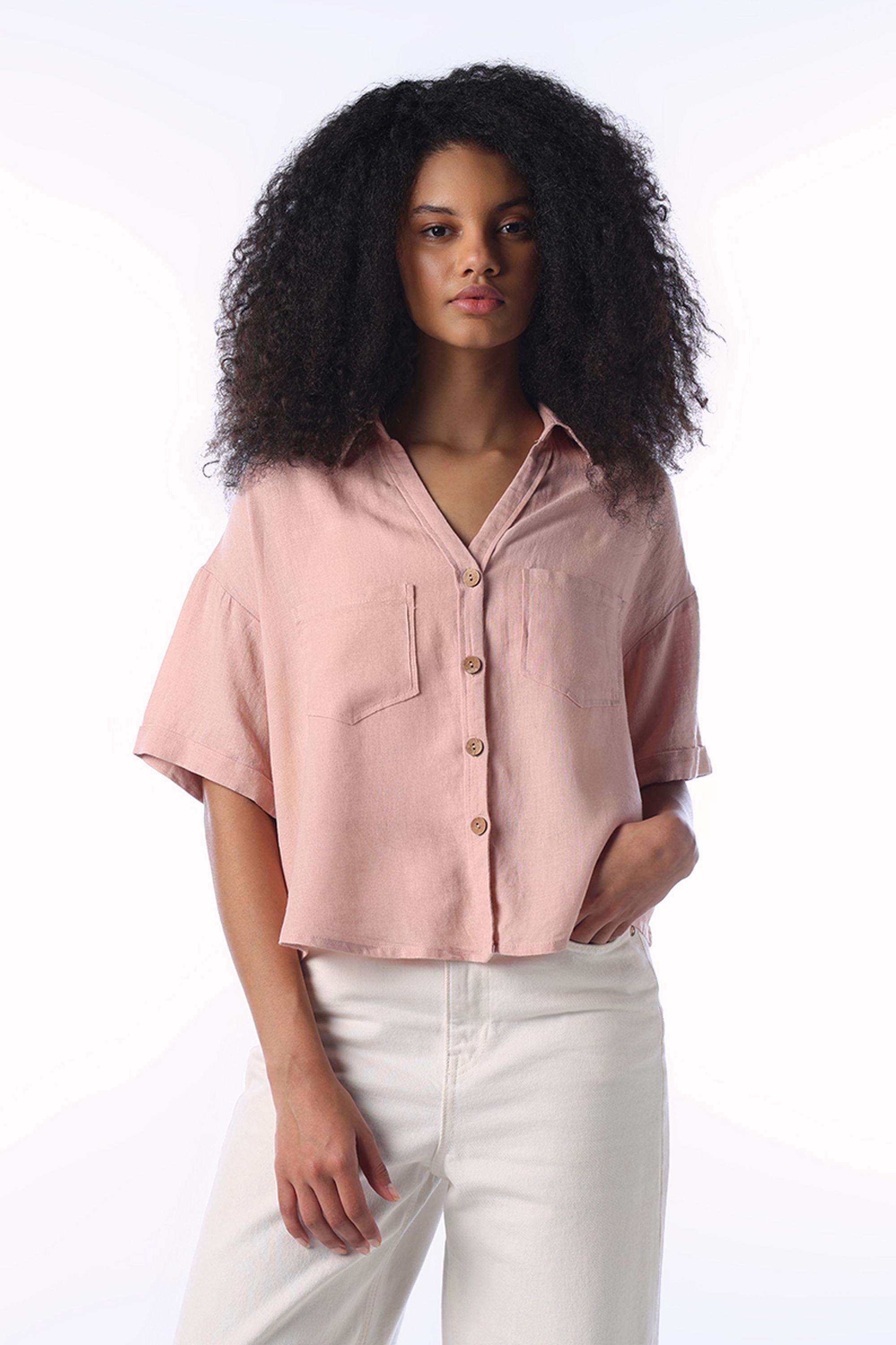 Solid-Spread-Collar-Viscose-Women-s-Casual-Wear-Shirt
