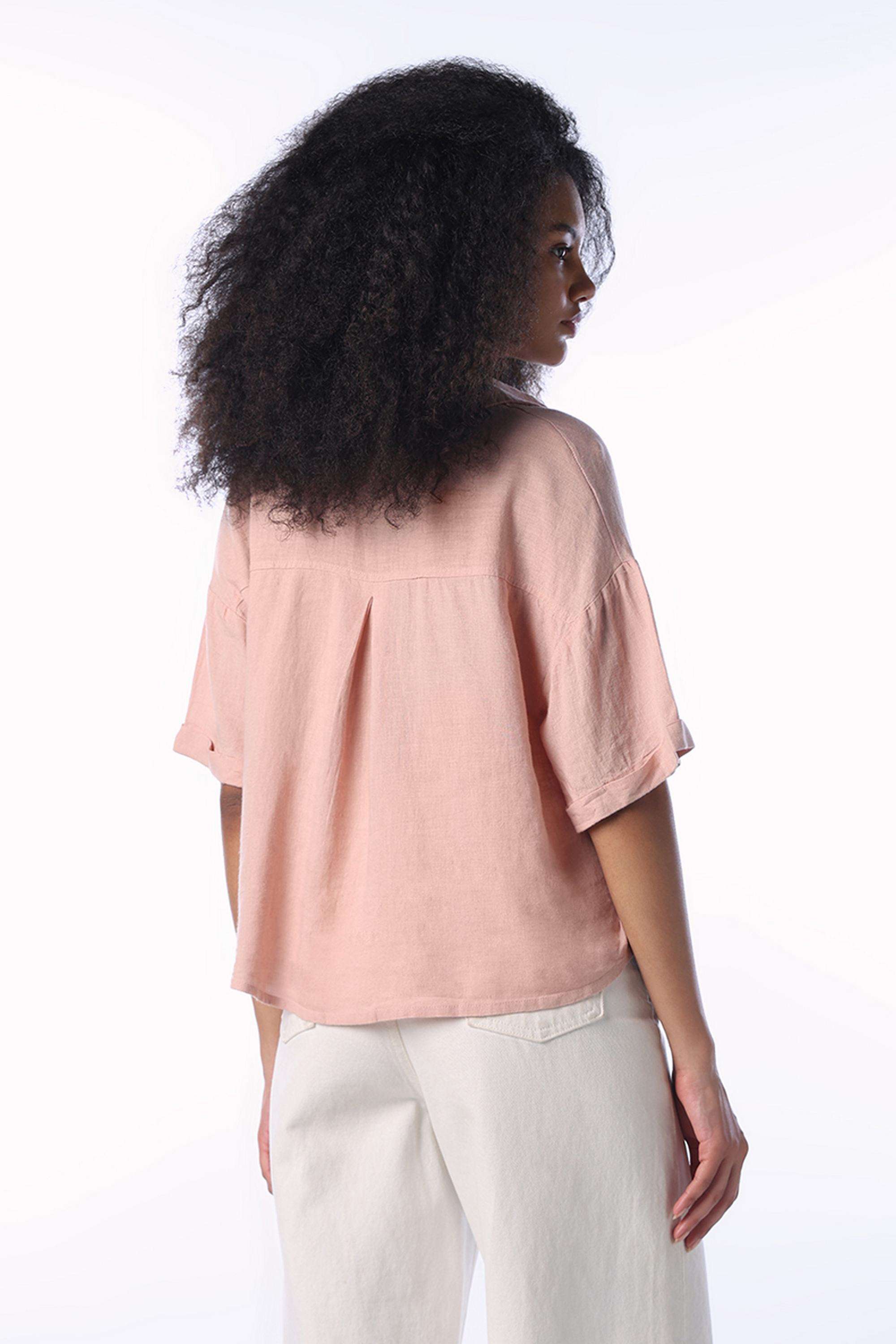 Solid-Spread-Collar-Viscose-Women-s-Casual-Wear-Shirt