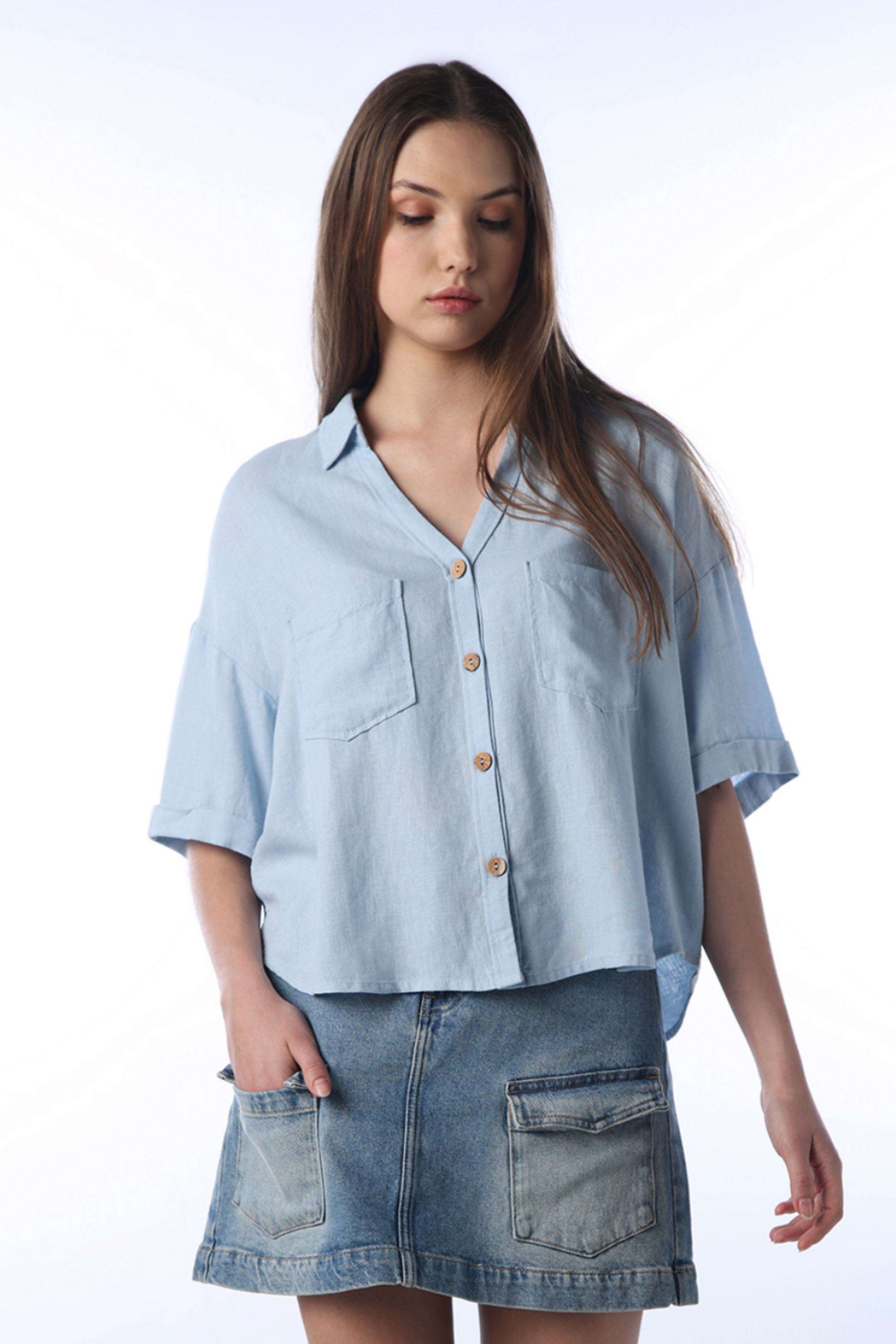 Solid-Viscose-Collared-Women-s-Shirt