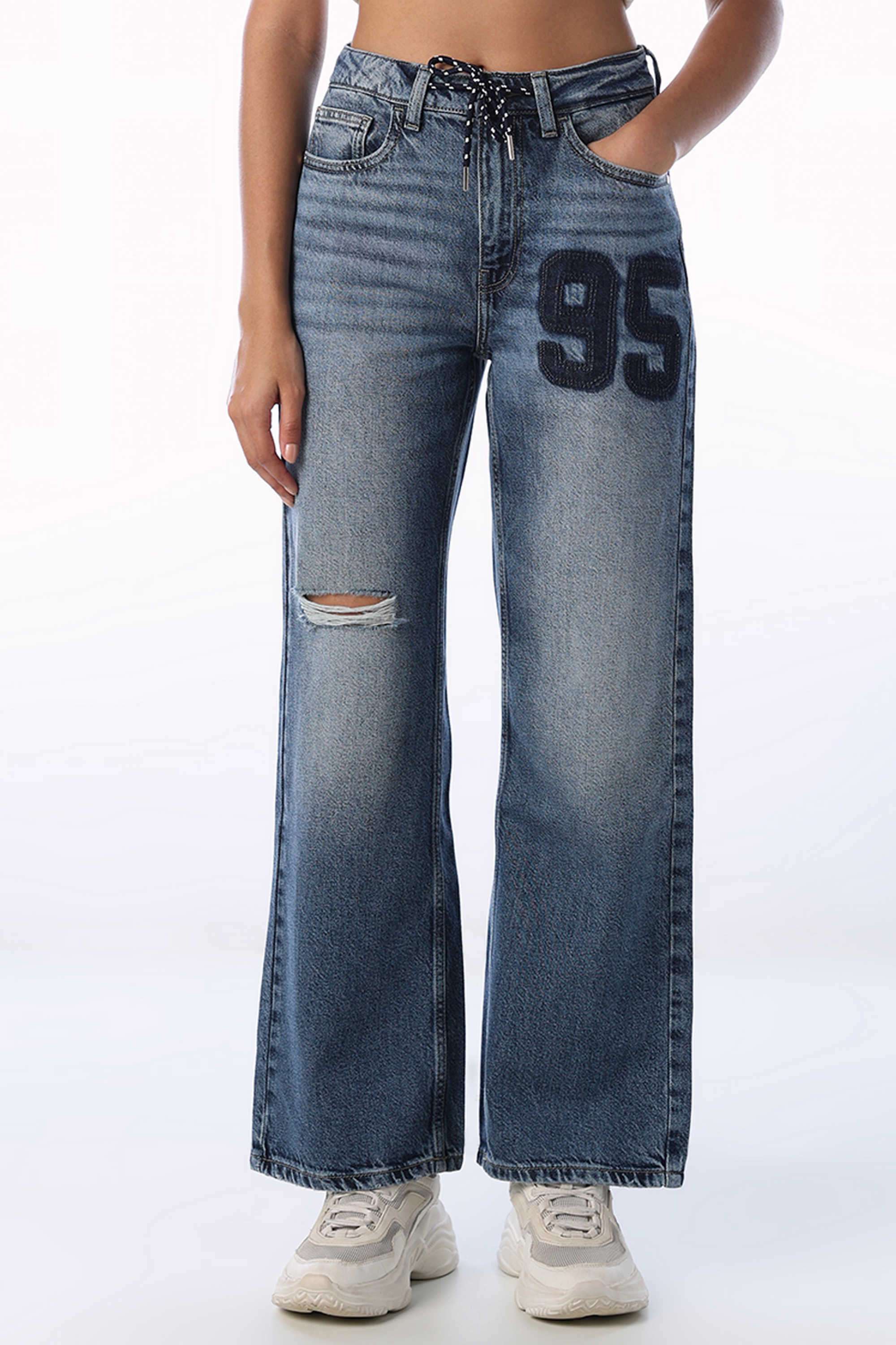 only High Rise Enzyme Wash Cotton Regular Fit Women's Jeans-picture-32