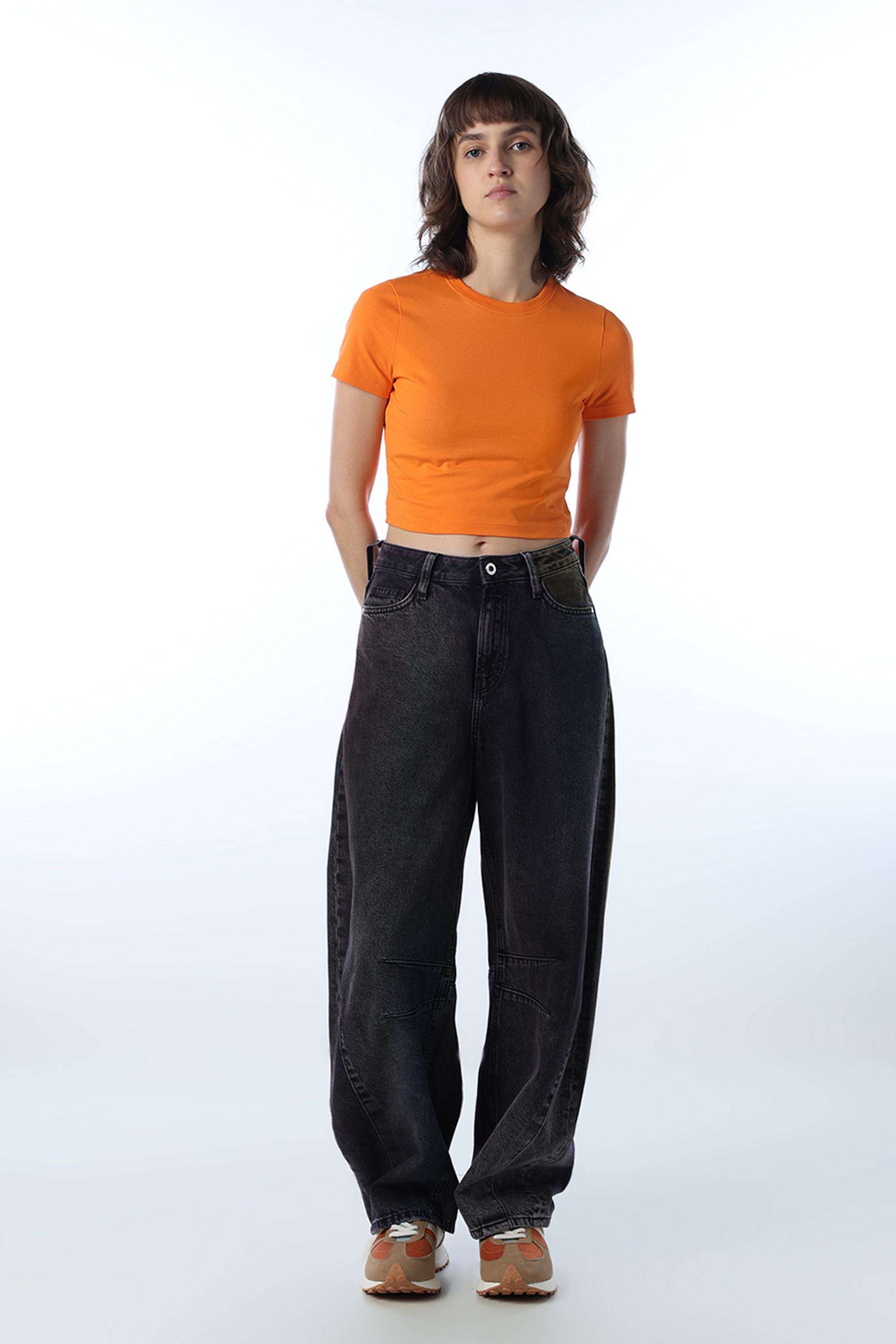 Solid-Cotton-Round-Neck-Women-s-T-Shirt