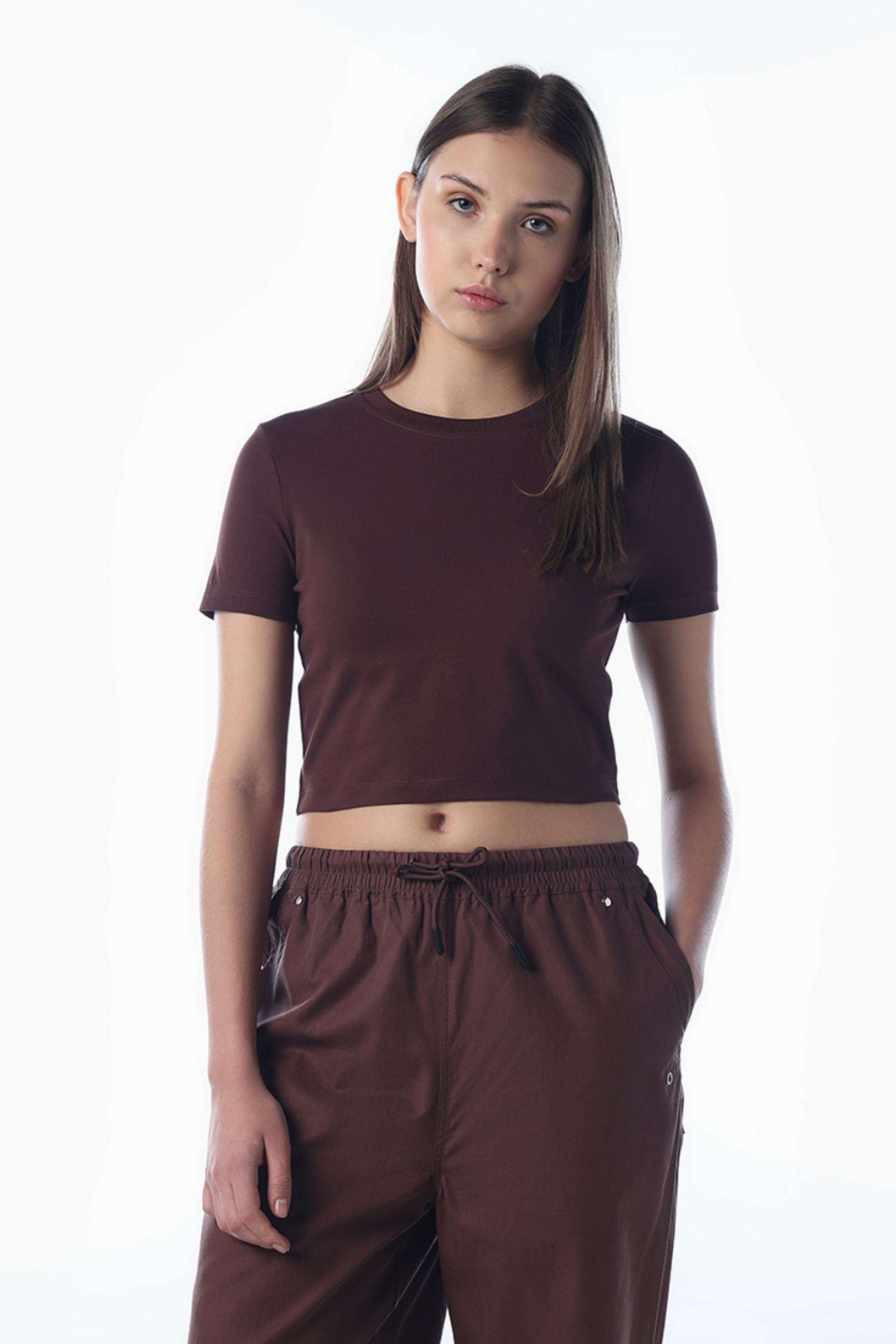 Solid-Cotton-Round-Neck-Women-s-T-Shirt