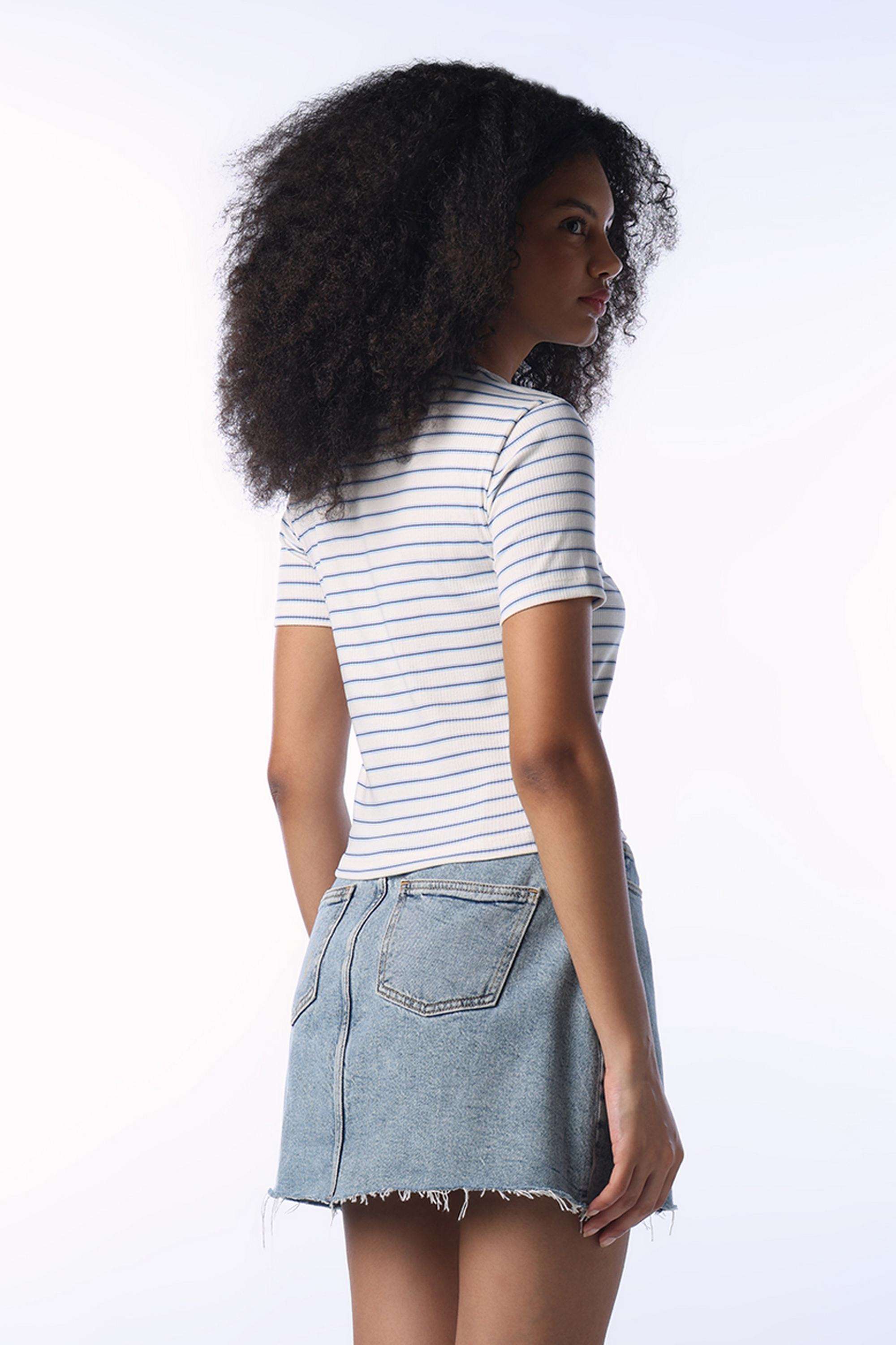 Stripes-Polyester-Round-Neck-Women-s-T-Shirt