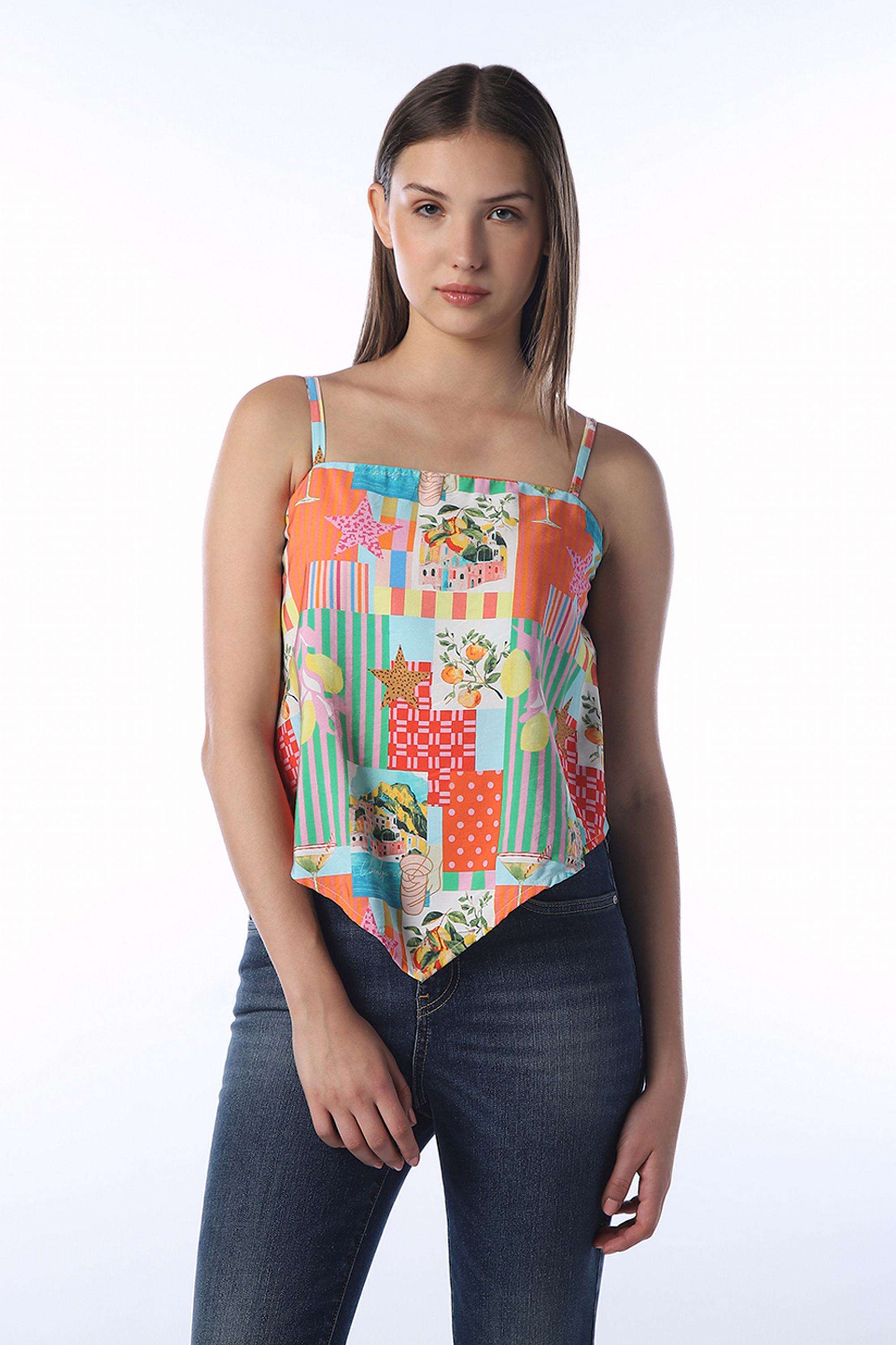 Abstract-Viscose-Square-Neck-Women-s-Top