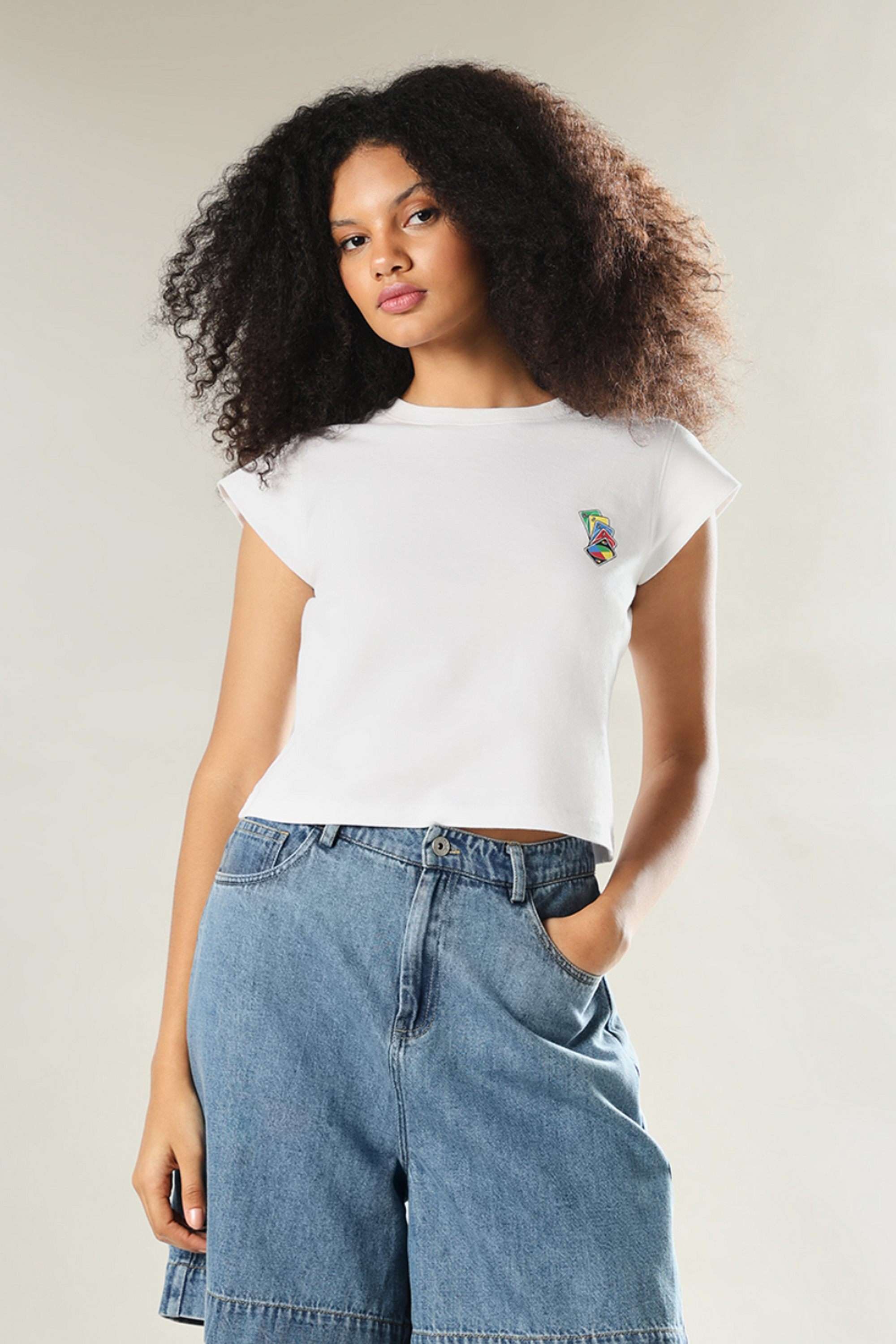 Solid-Blended-Fabric-Regular-Fit-Women-s-T-Shirt