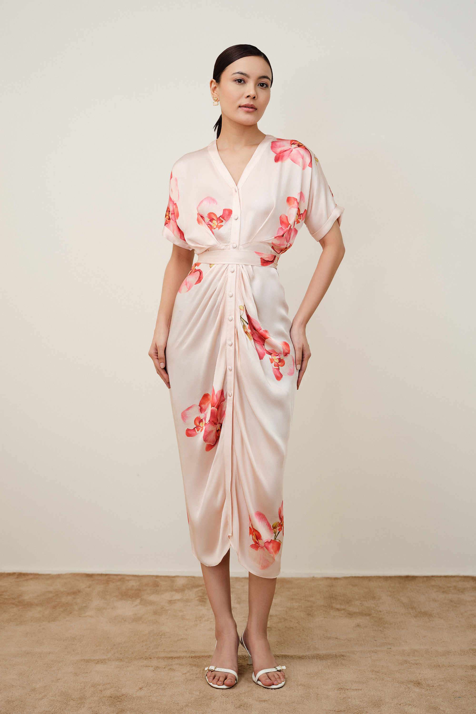 Printed-V-Neck-Modal-Women-s-Calf-Length-Dress