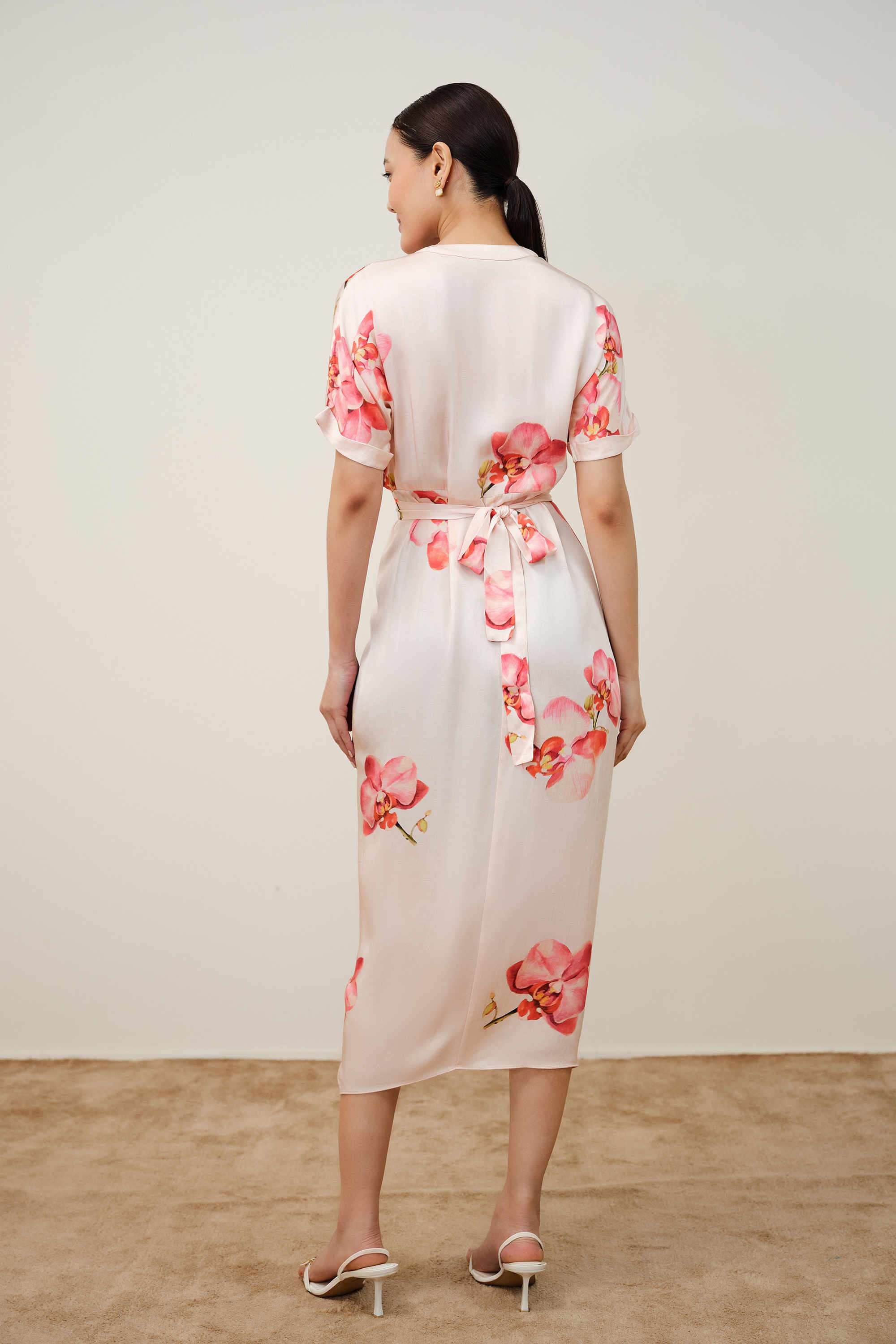 Printed-V-Neck-Modal-Women-s-Calf-Length-Dress