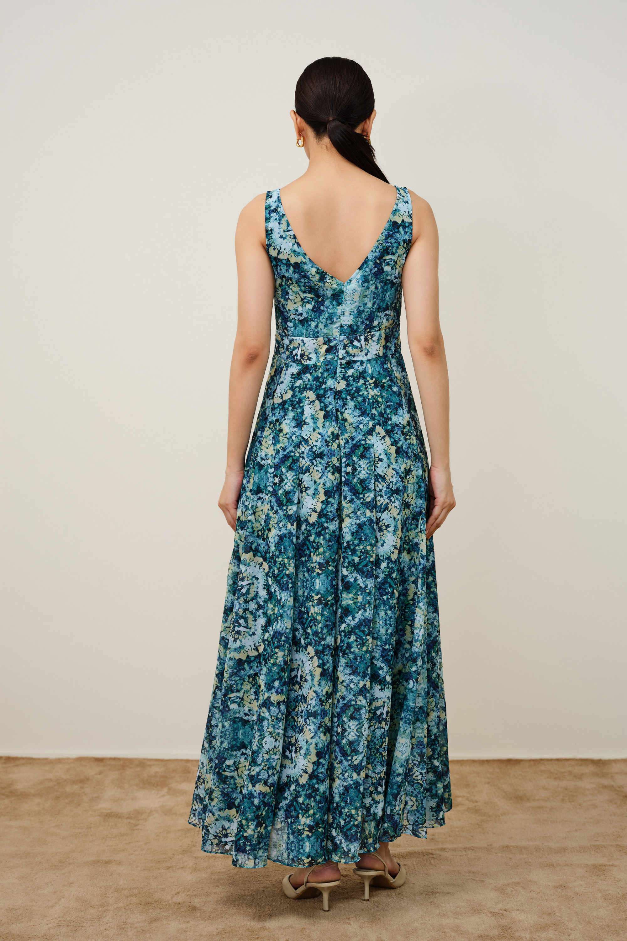 Printed-Scoop-Neck-Polyester-Women-s-Full-Length-Dress