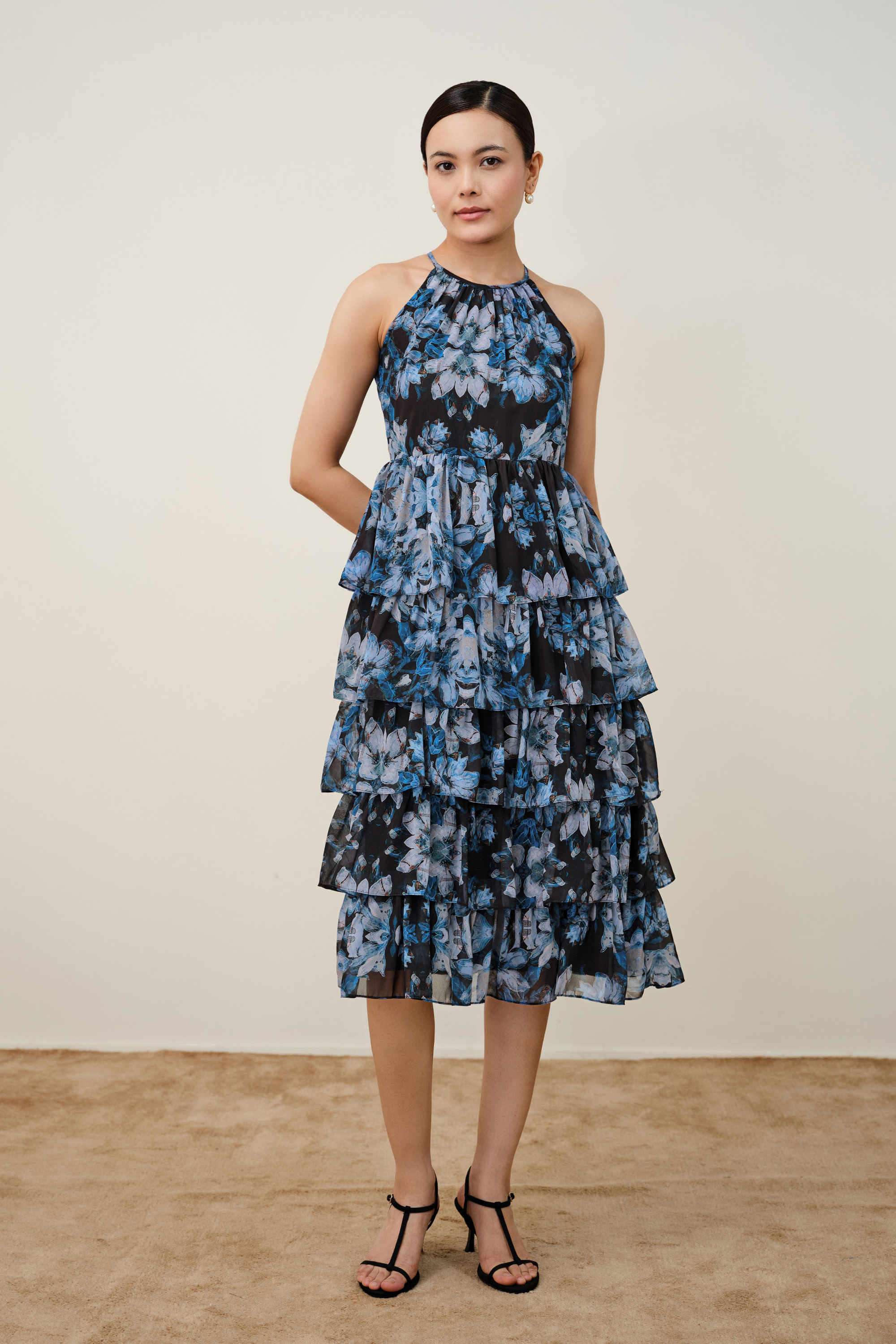 Printed-Halter-Neck-Polyester-Women-s-Knee-Length-Dress