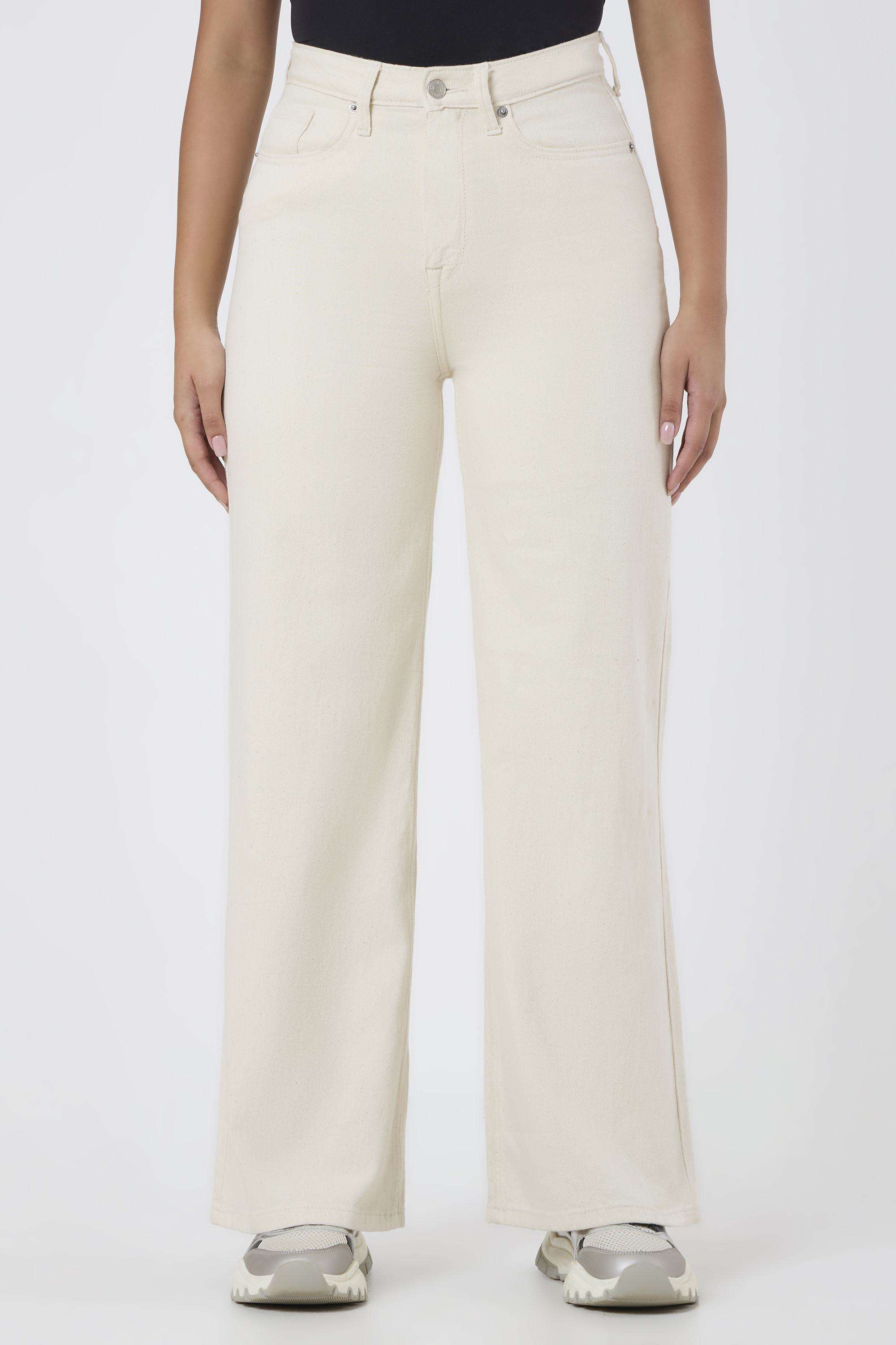 Solid-Wide-Leg-Fit-Blended-Fabric-Women-s-Casual-Wear-Jeans
