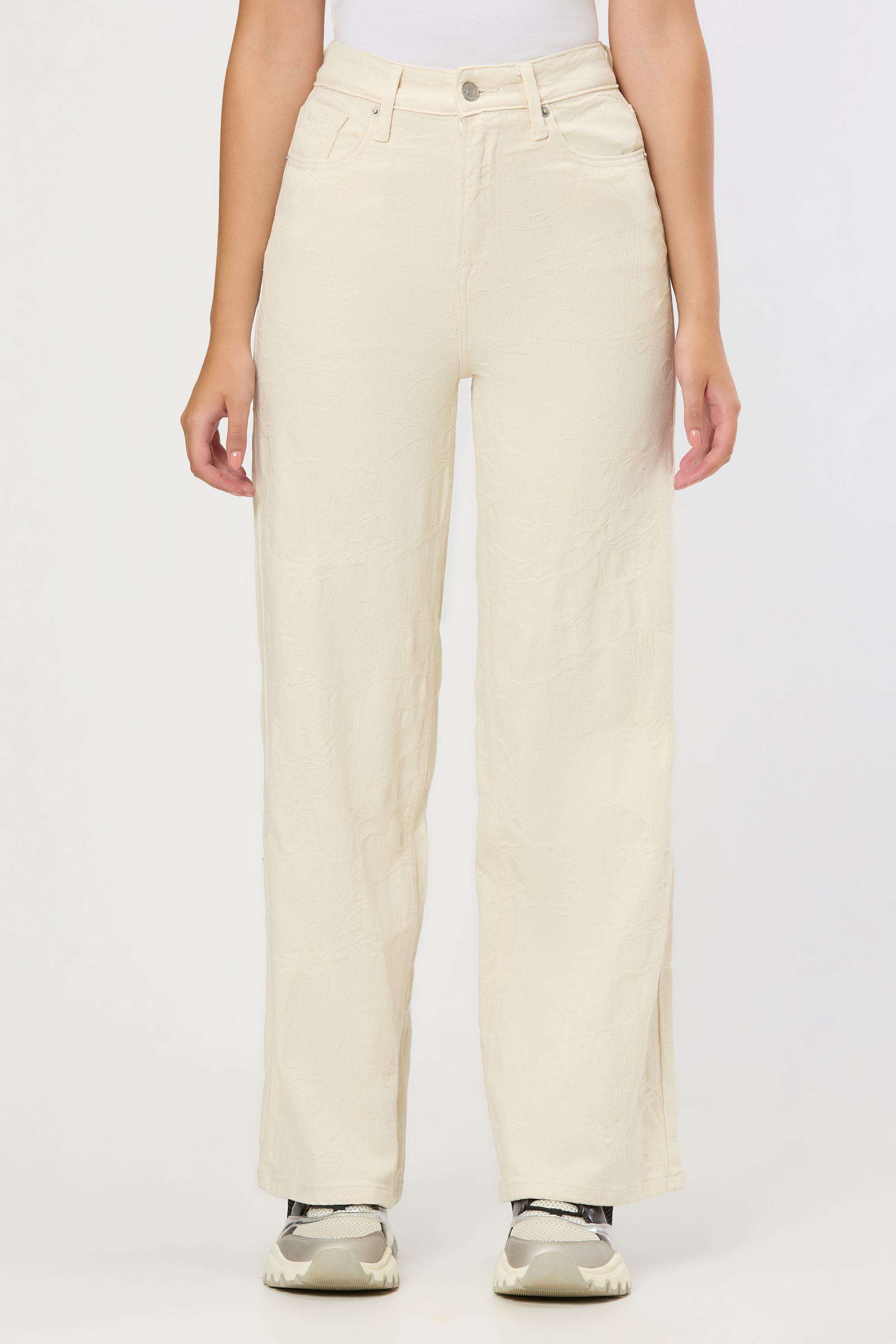Solid-Wide-Leg-Fit-Blended-Fabric-Women-s-Casual-Wear-Jeans