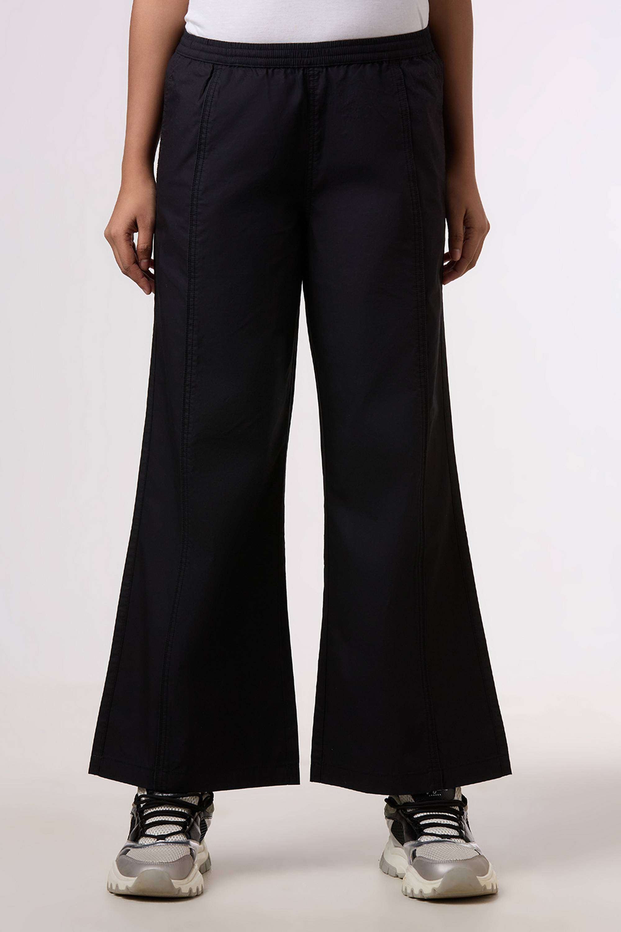 Solid-Wide-Leg-Fit-Blended-Fabric-Women-s-Casual-Wear-Pants